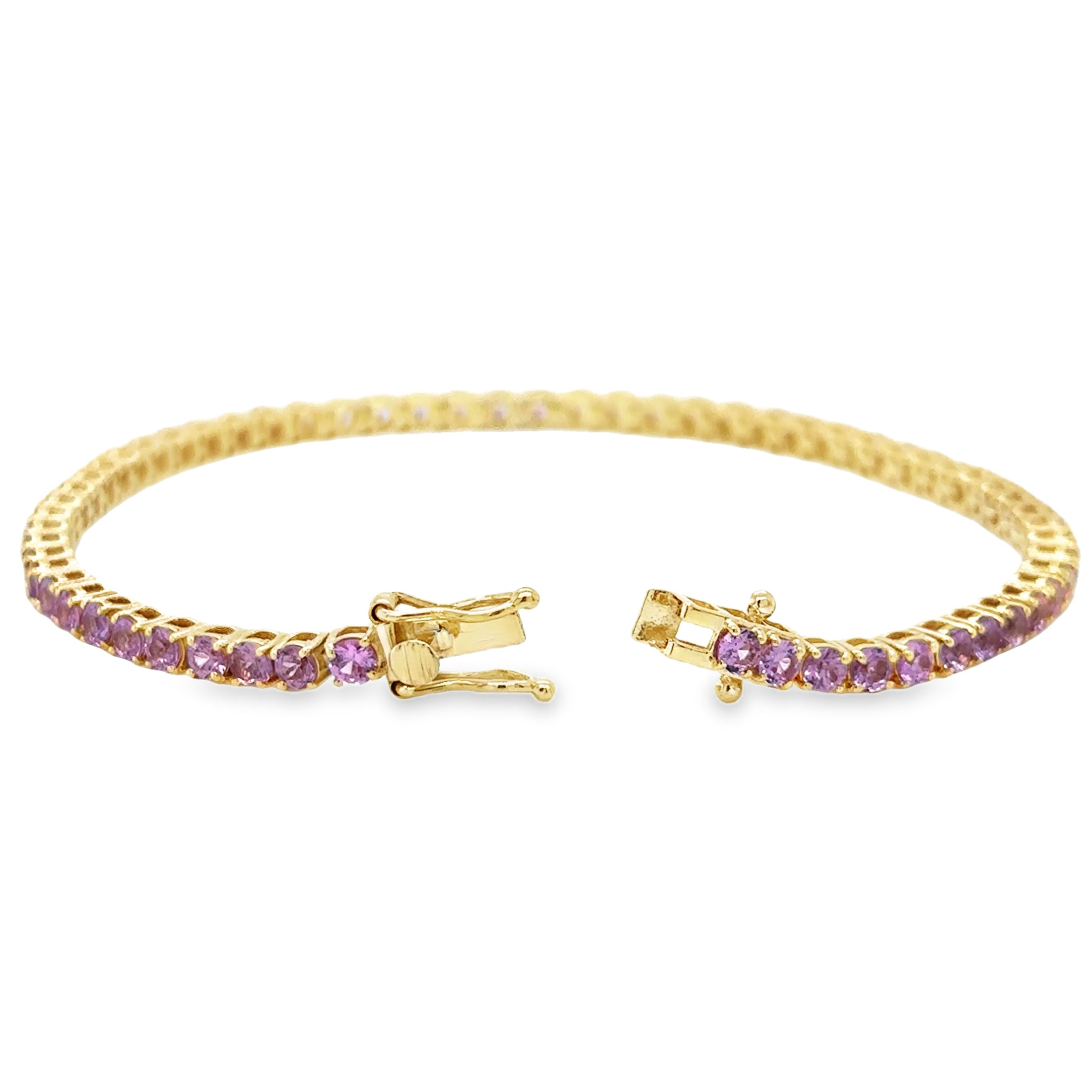 Pulsera De Zafiro Rosa De Oro Amarillo De 14 K De   5.60 TCW.