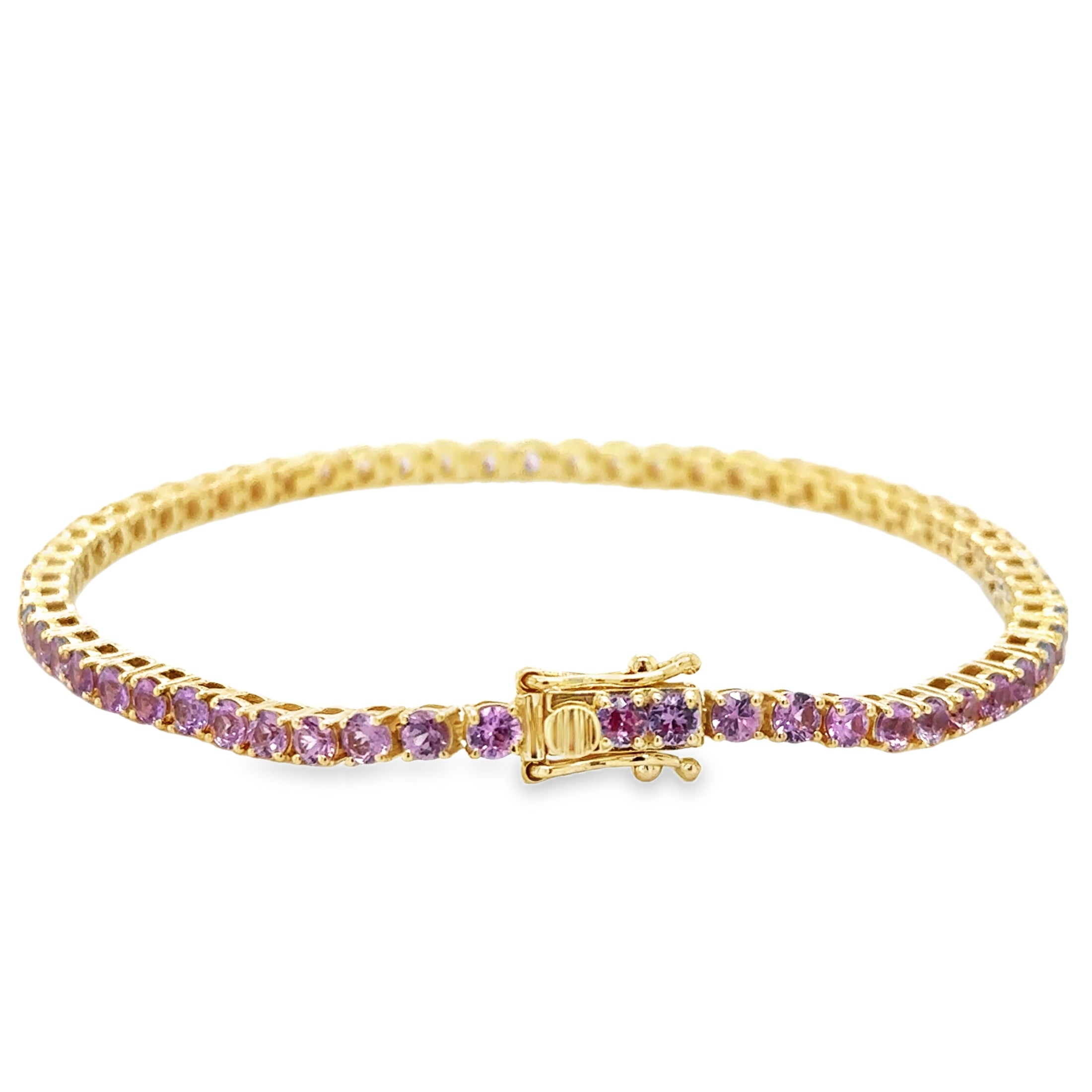 Pulsera De Zafiro Rosa De Oro Amarillo De 14 K De   5.60 TCW.