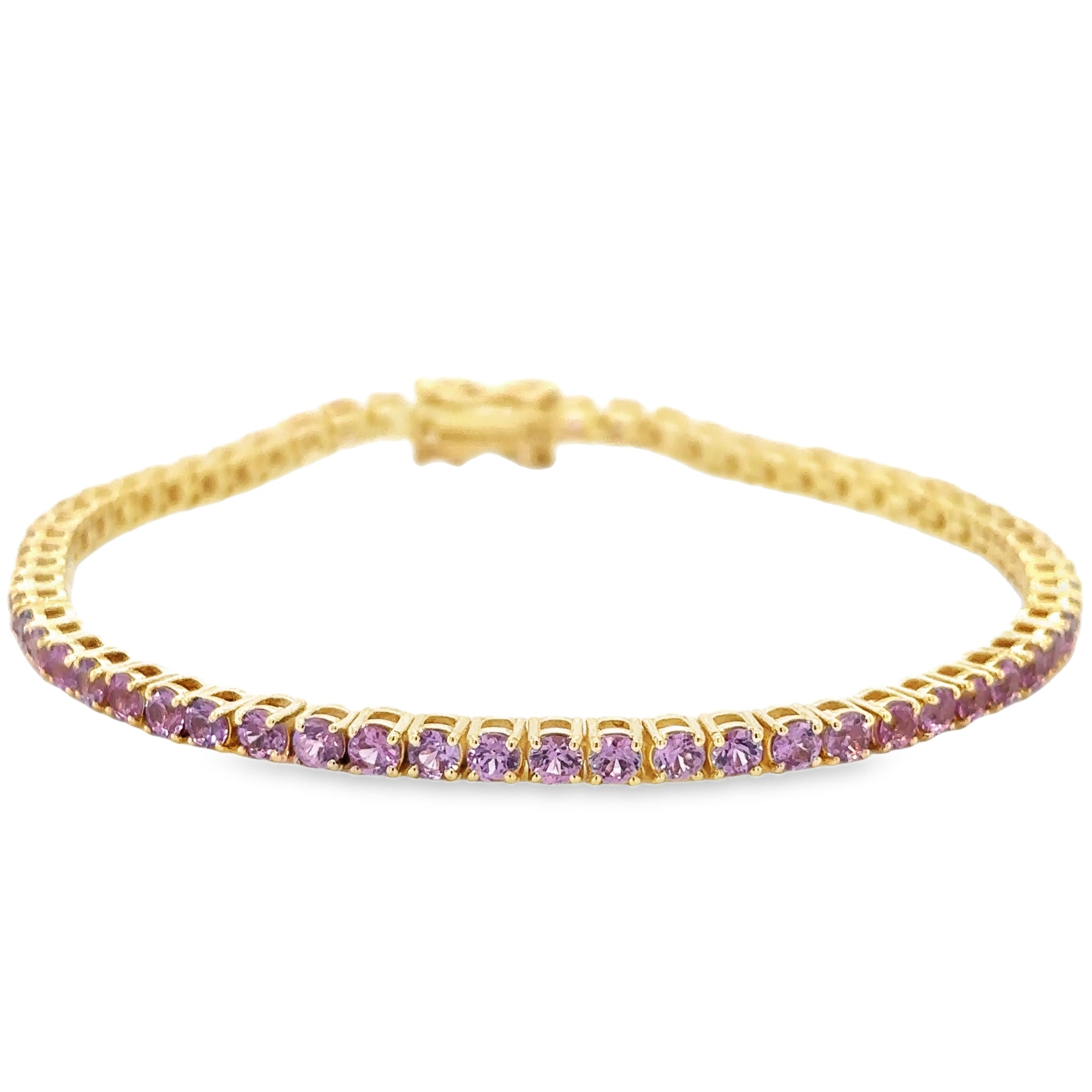 Pulsera De Zafiro Rosa De Oro Amarillo De 14 K De   5.60 TCW.