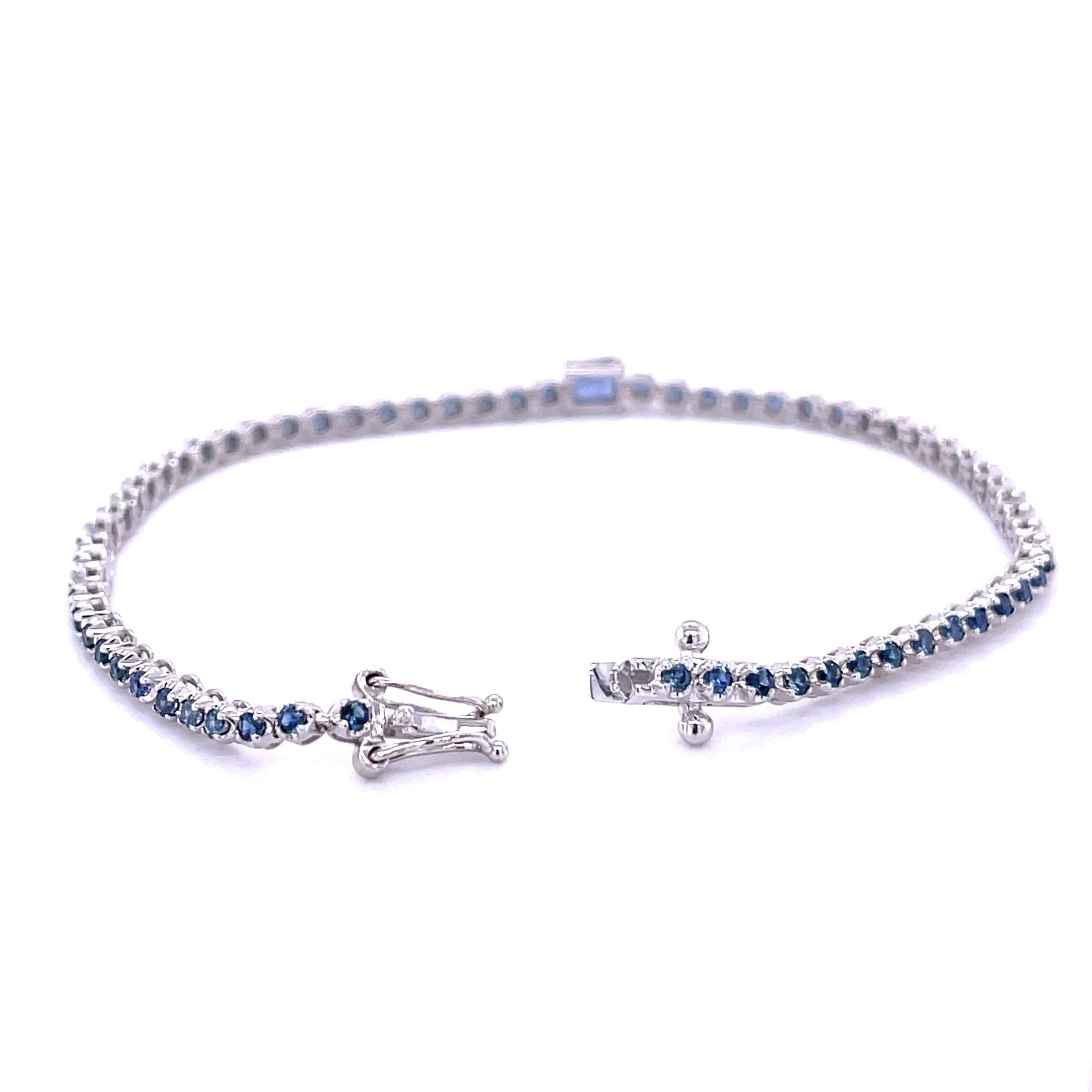 14K White Gold Tennis Bracelet 2.55CT Blue Sapphire Baguette Center Stone