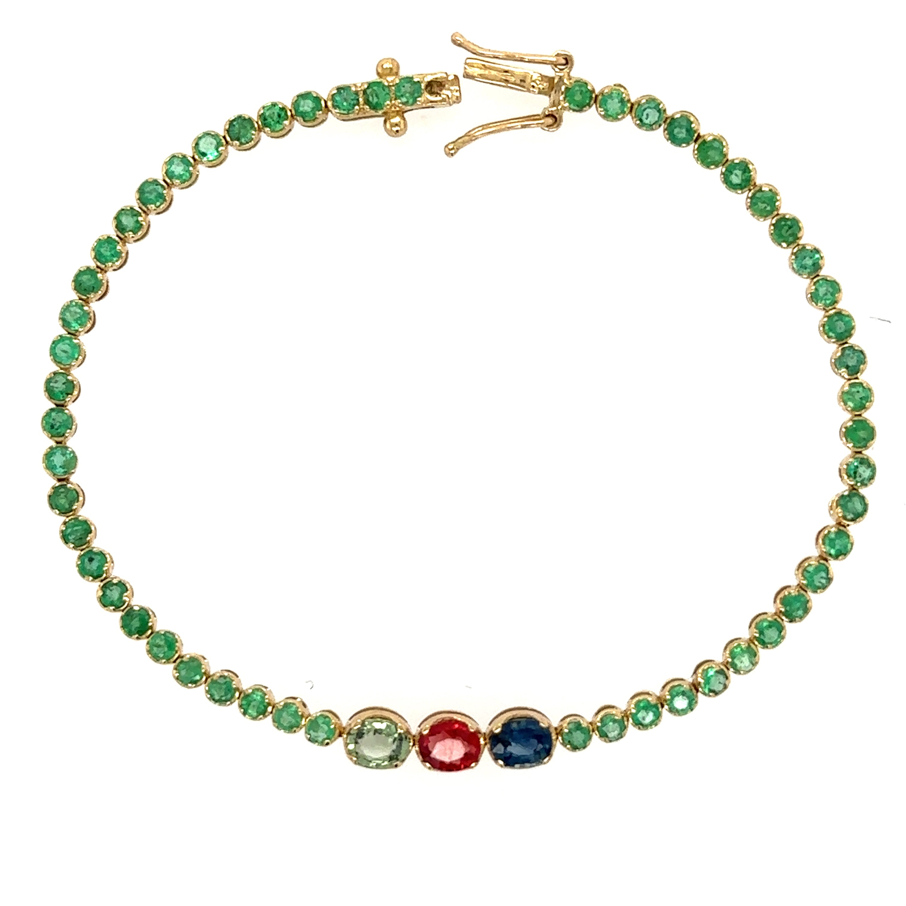 Pulsera De Oro Amarillo De 14 Quilates Con Esmeralda Y Zafiro 3.95 Ct.