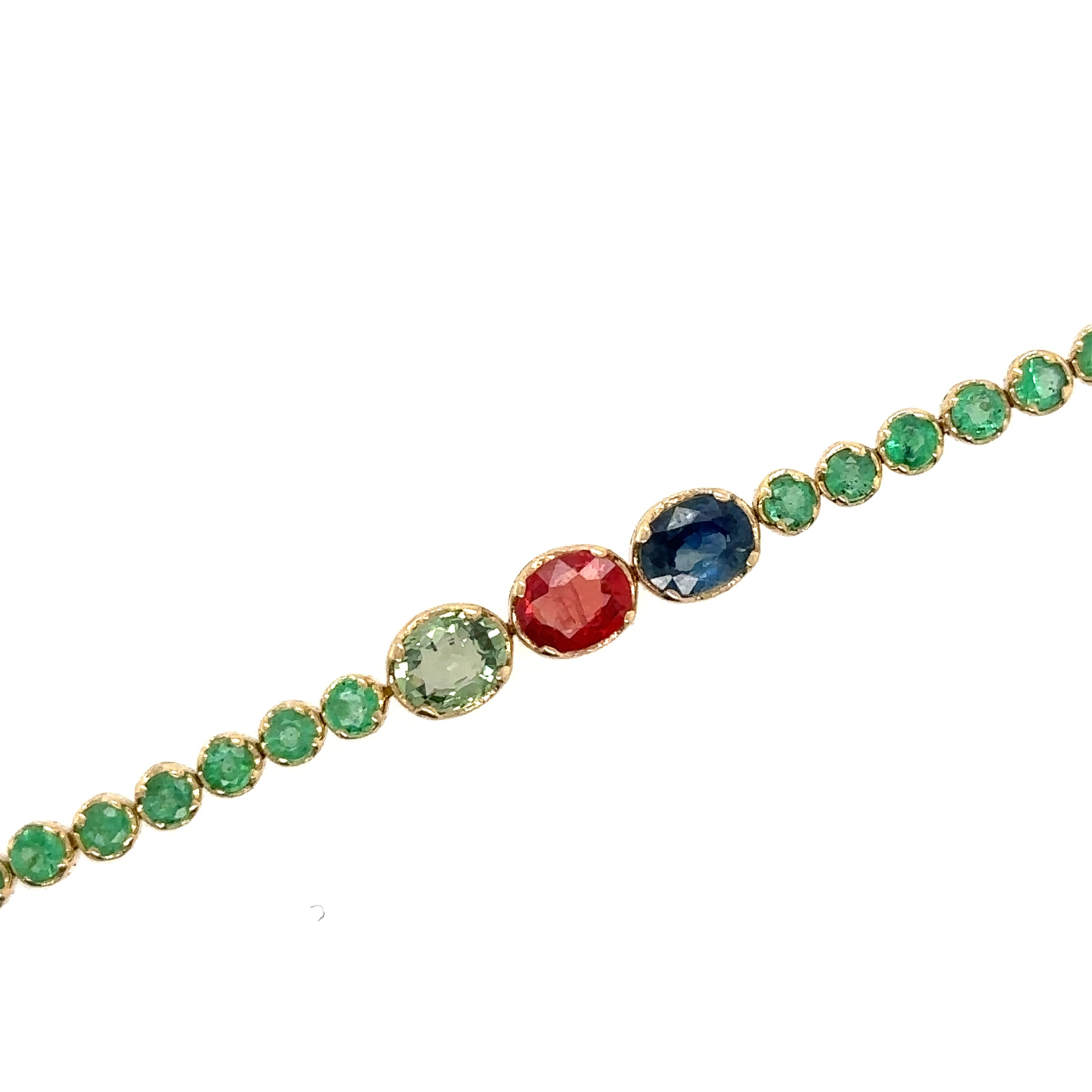 Pulsera De Oro Amarillo De 14 Quilates Con Esmeralda Y Zafiro 3.95 Ct.