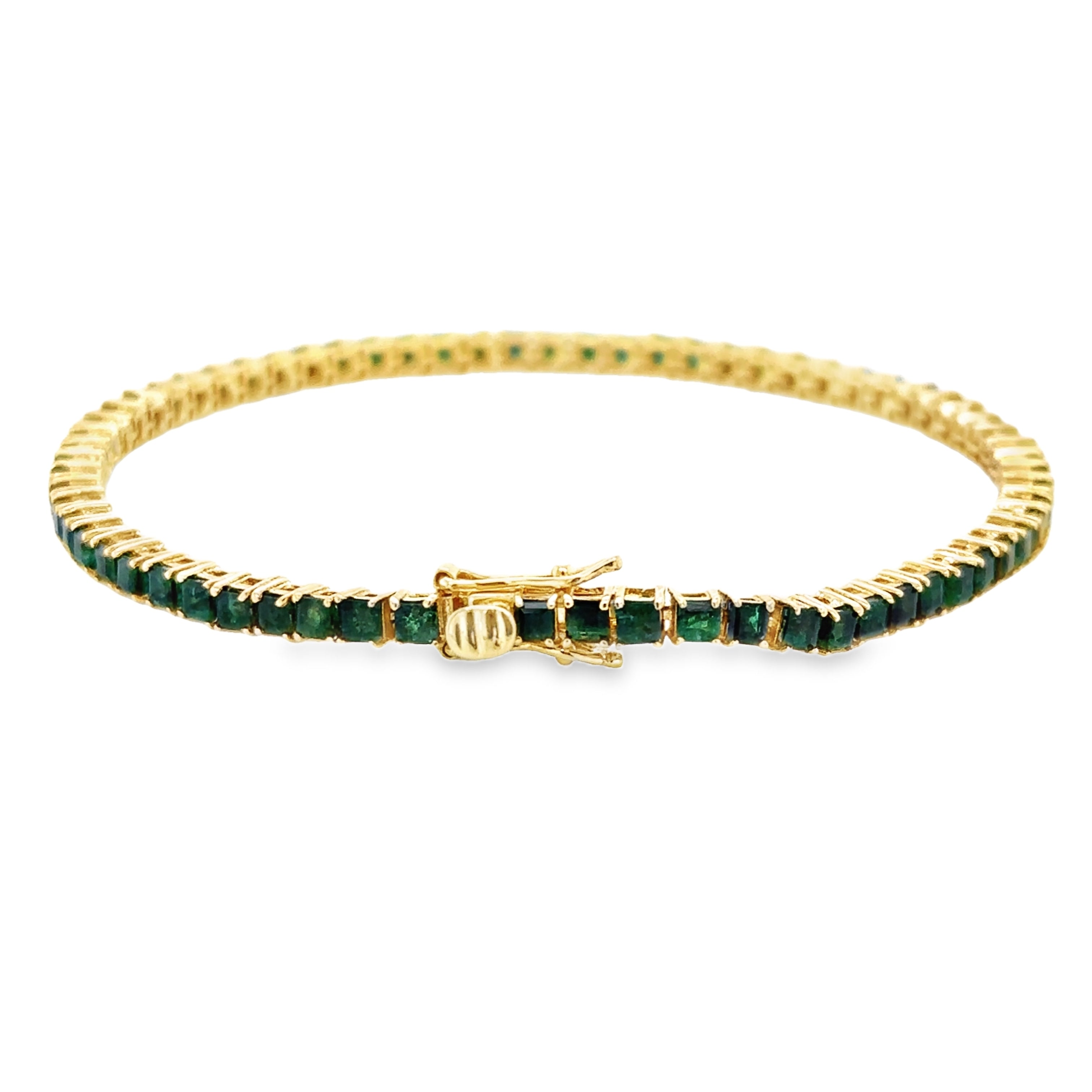 Brazalete De Tenis Esmeralda De Oro Amarillo De 14 K