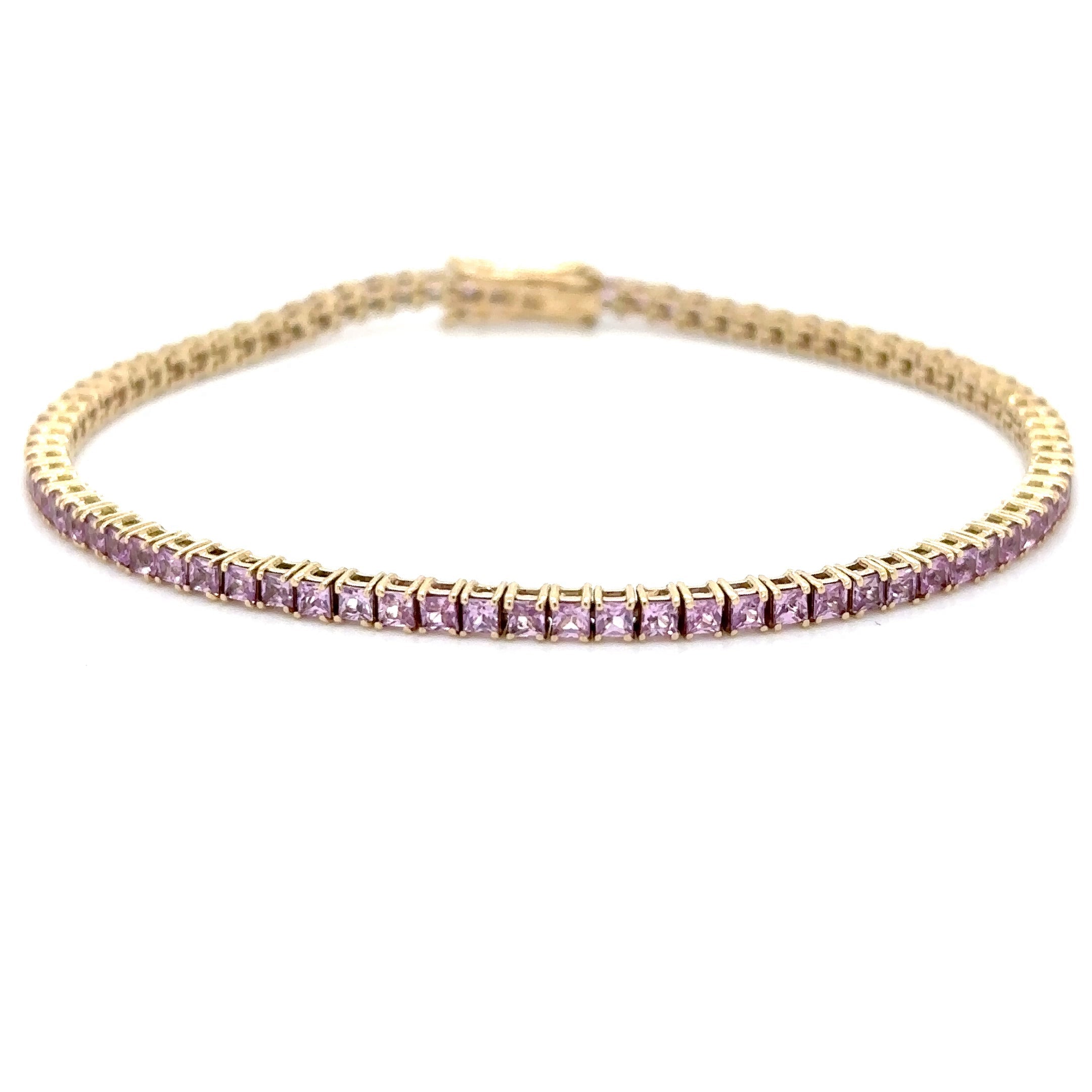 Pulsera De Oro Amarillo De 14 Quilates De Zafiro Rosa 3.6 Ct.