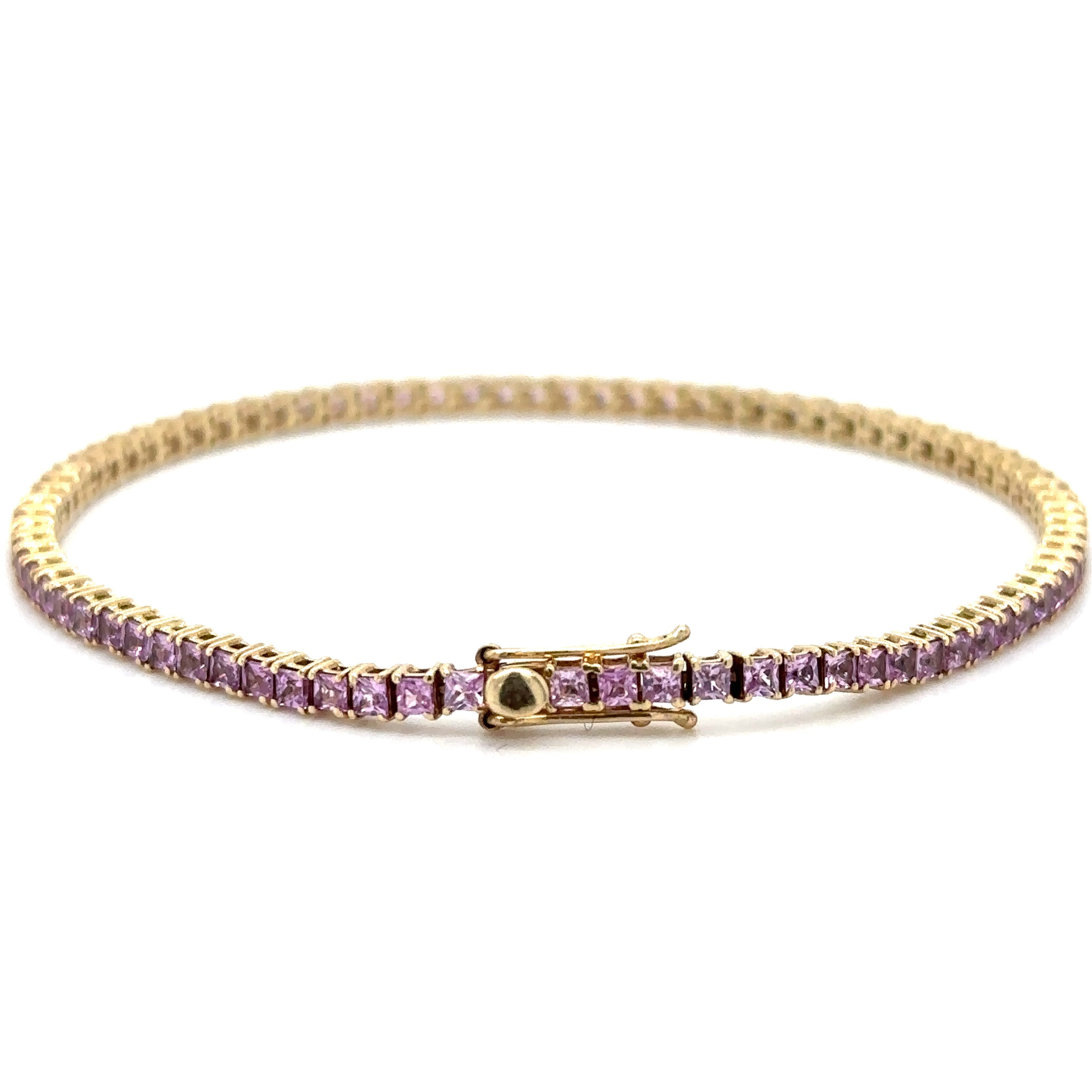 Pulsera De Oro Amarillo De 14 Quilates De Zafiro Rosa 3.6 Ct.