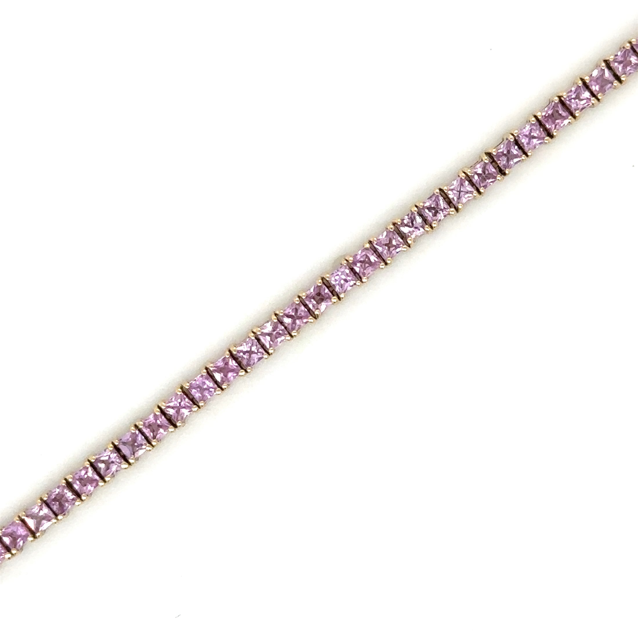 14K Yellow Gold Princess Cut Pink Sapphire Bracelet 7", 3.60CT