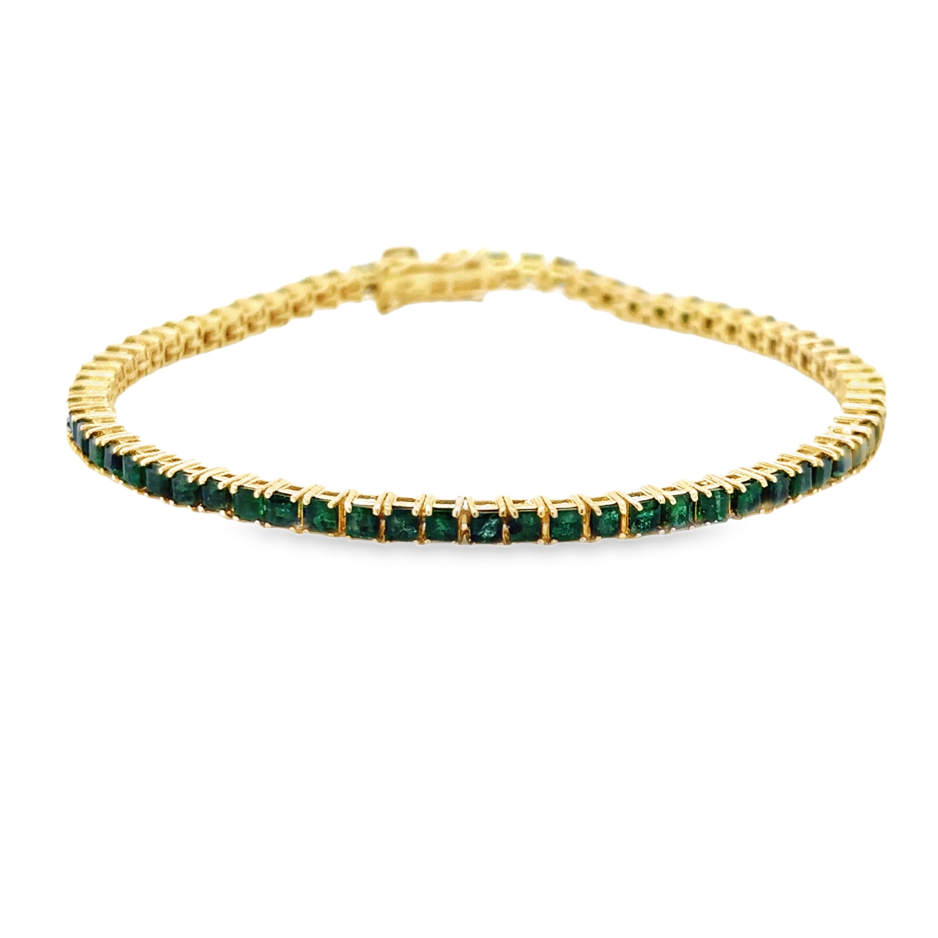 Brazalete De Tenis Esmeralda De Oro Amarillo De 14 K