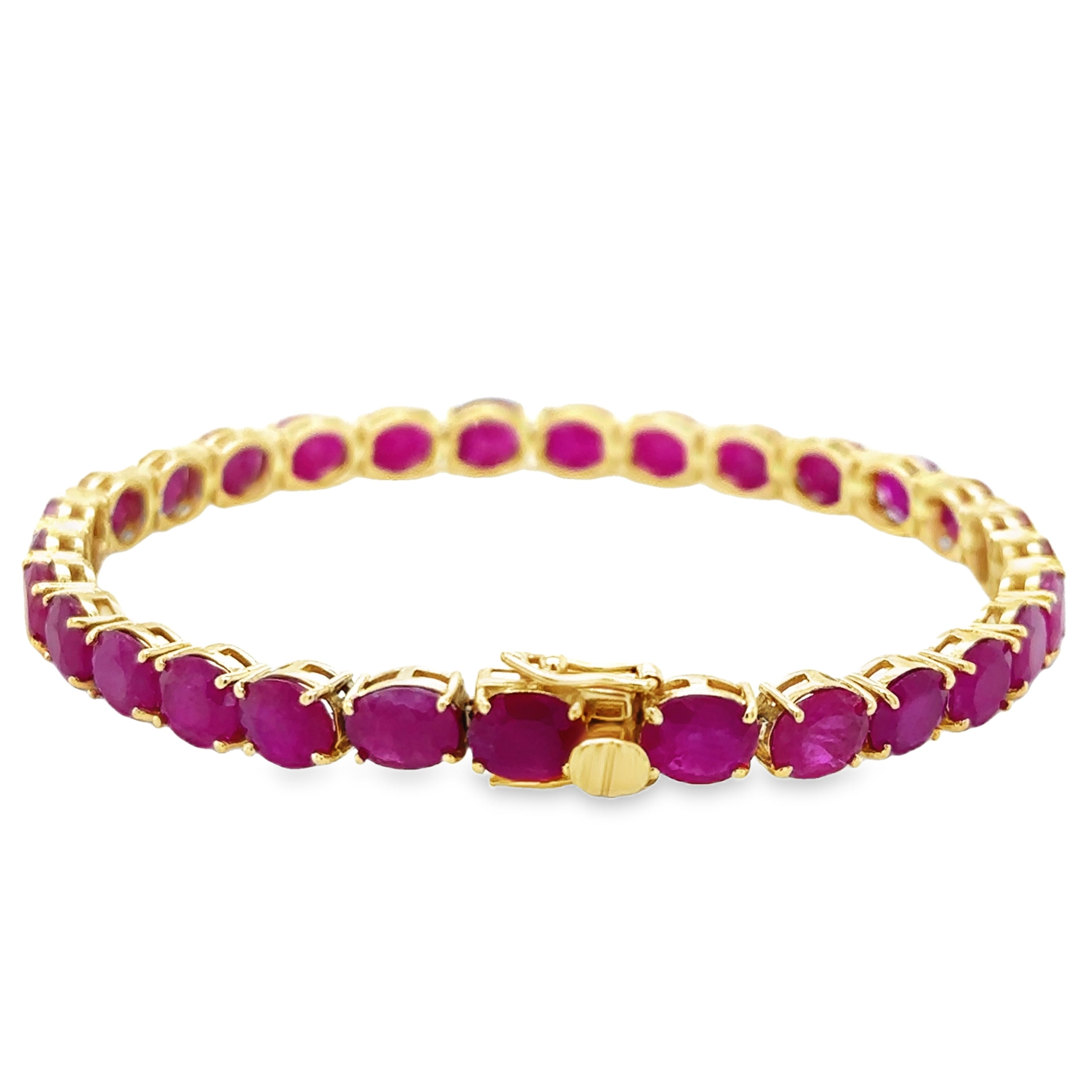 Pulsera Ovalada Rubí Oro Amarillo De 14Kt 21 Ct.
