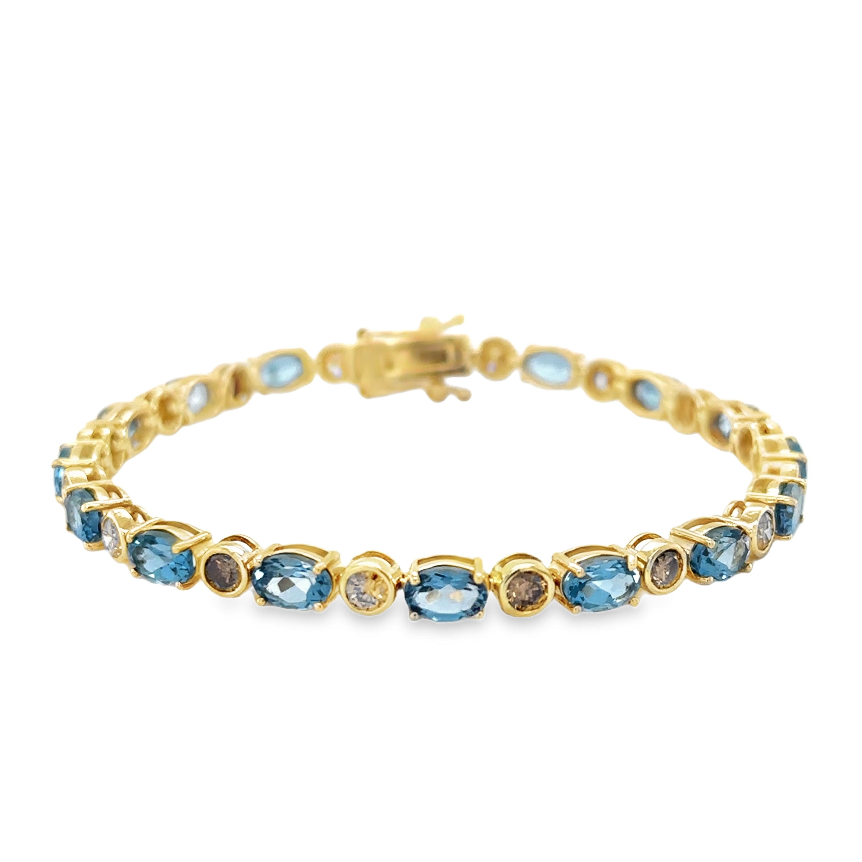 Pulsera De Diamantes De Topacio Y Chocolate En Oro Amarillo De 14 Kt 11.9 Ct.