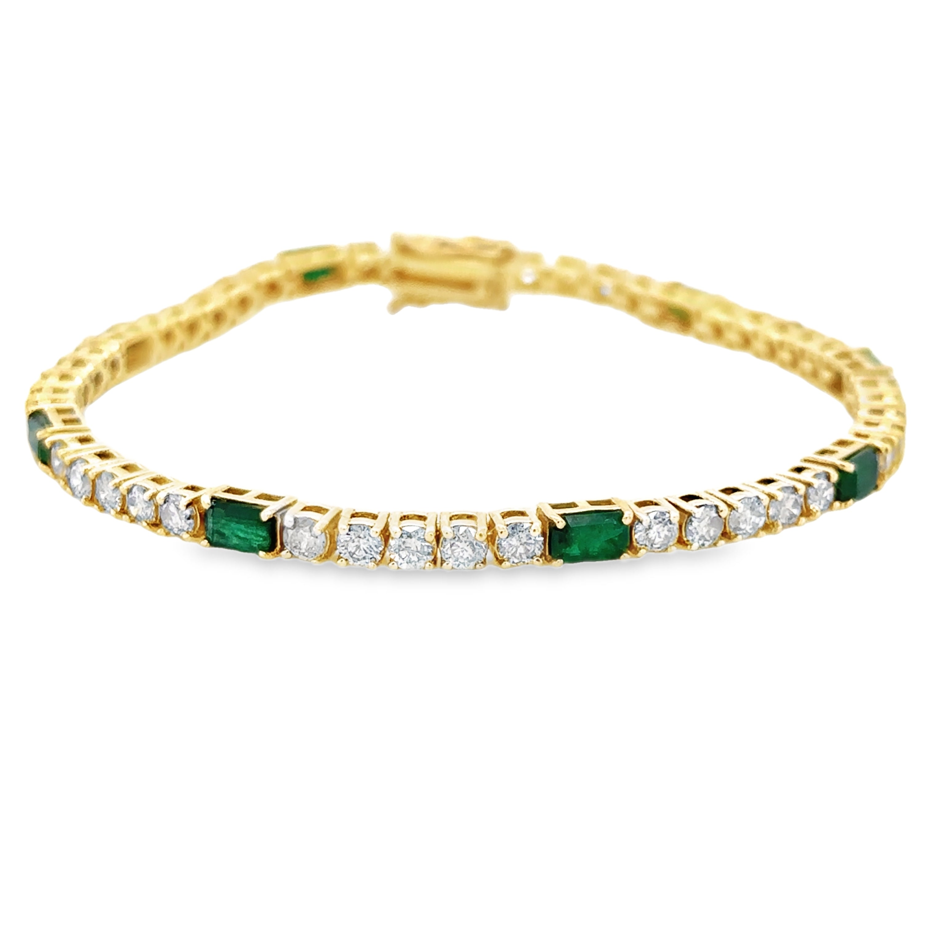 Brazalete De Oro Amarillo De 14 K Con Diamantes Y Esmeraldas