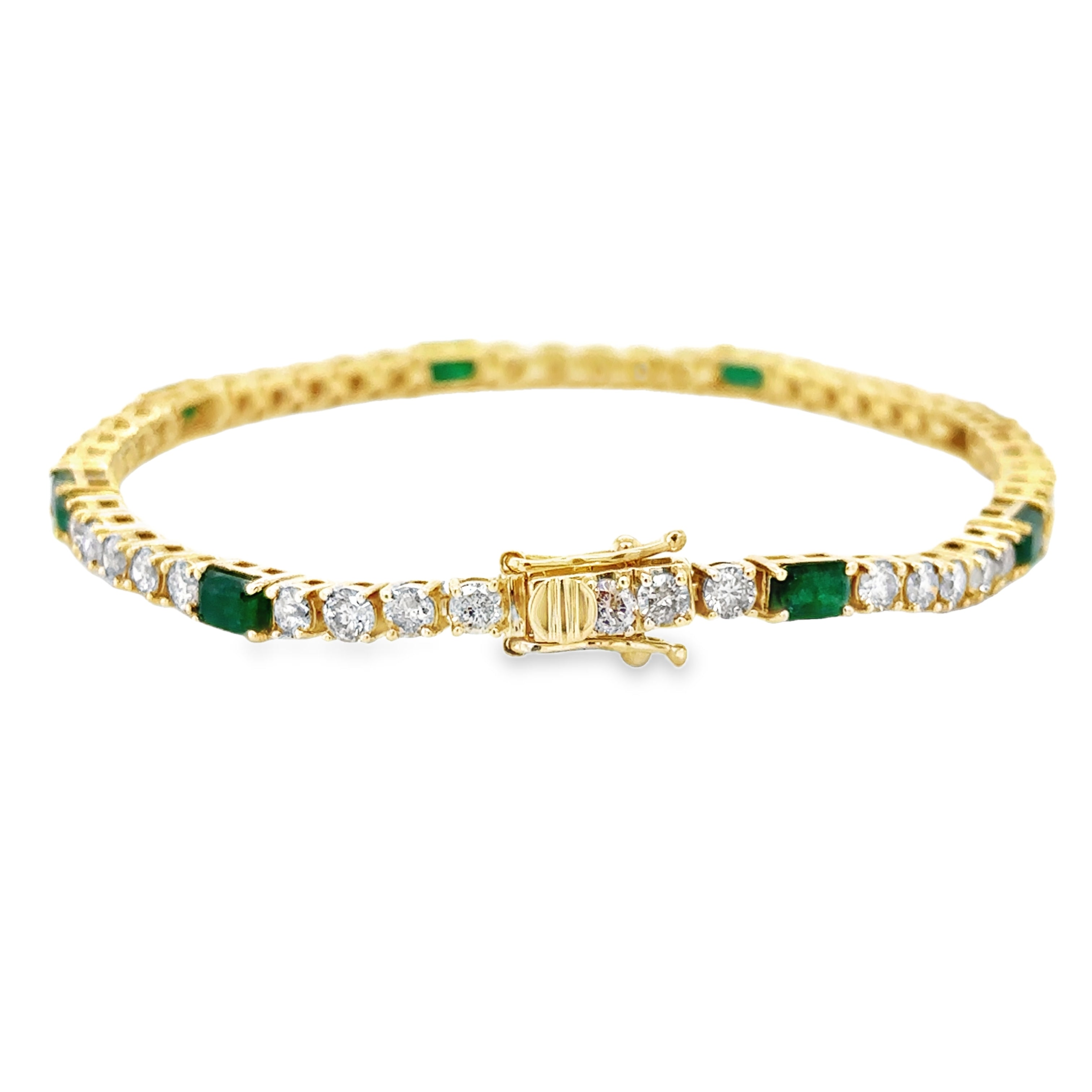 Brazalete De Oro Amarillo De 14 K Con Diamantes Y Esmeraldas