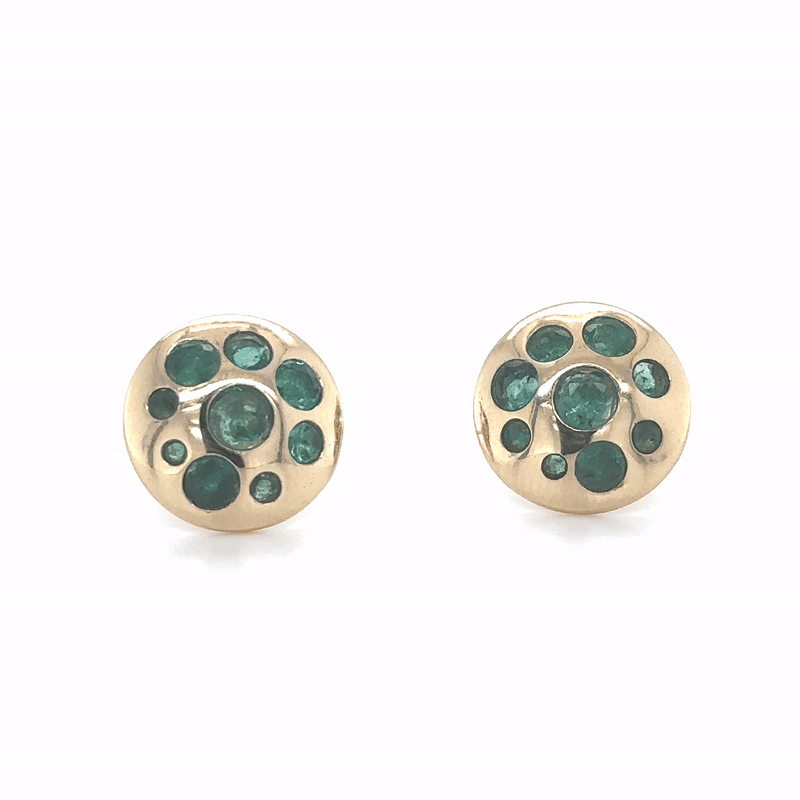 Pendiente Redondo Oro Amarillo De 14 Quilates Con Esmeralda 1.5 Ct.