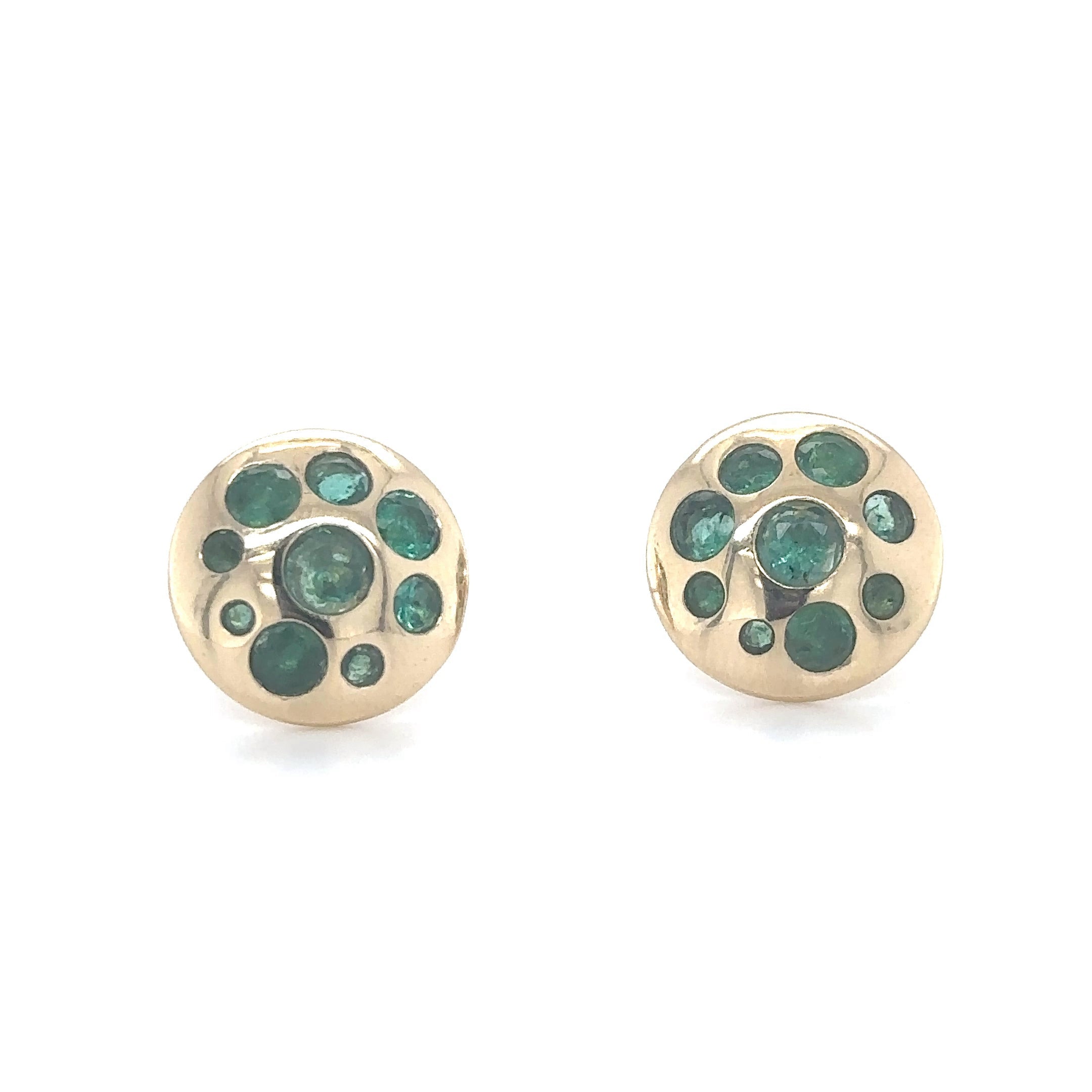 Pendiente Redondo Oro Amarillo De 14 Quilates Con Esmeralda 1.5 Ct.