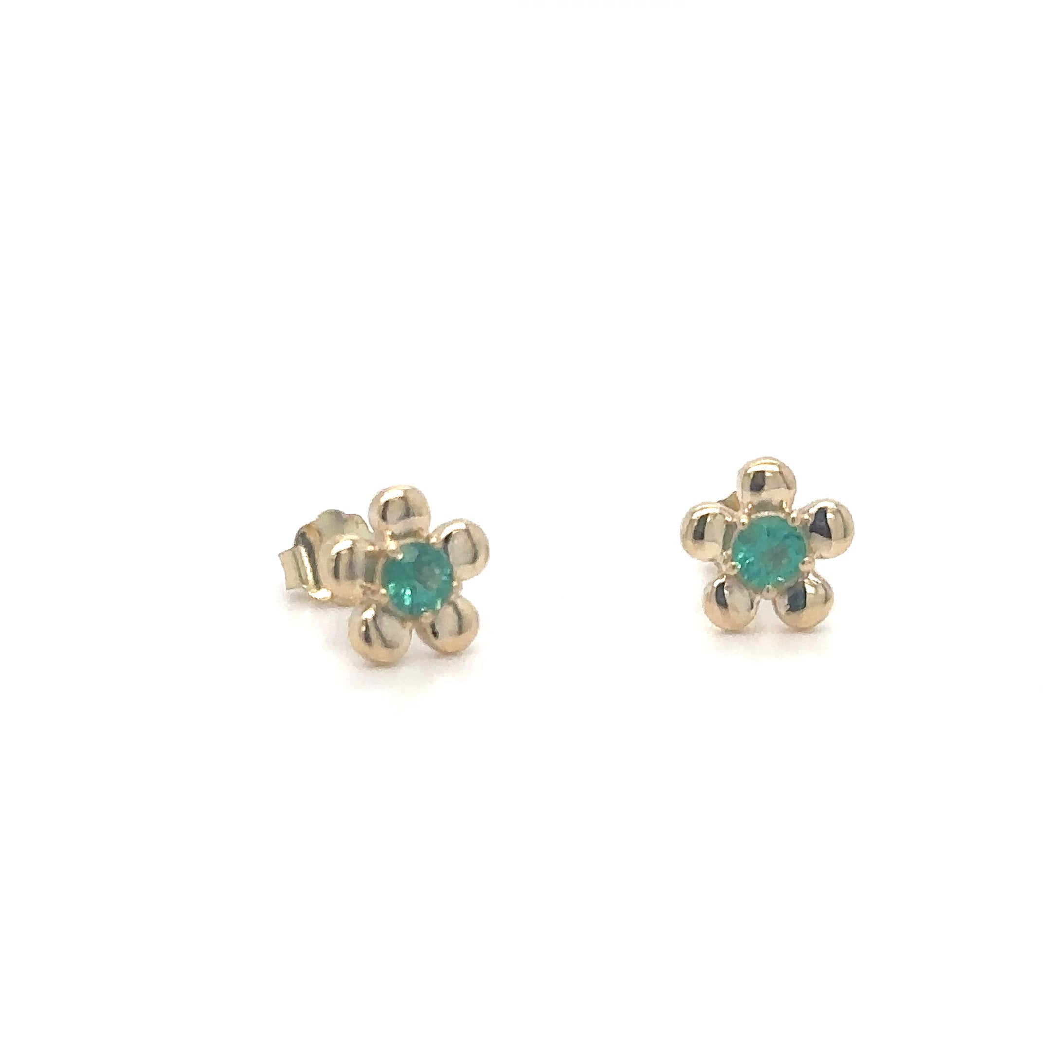 Pendiente Flor Esmeralda Oro Amarillo De 14Kt 0.36 Ct.