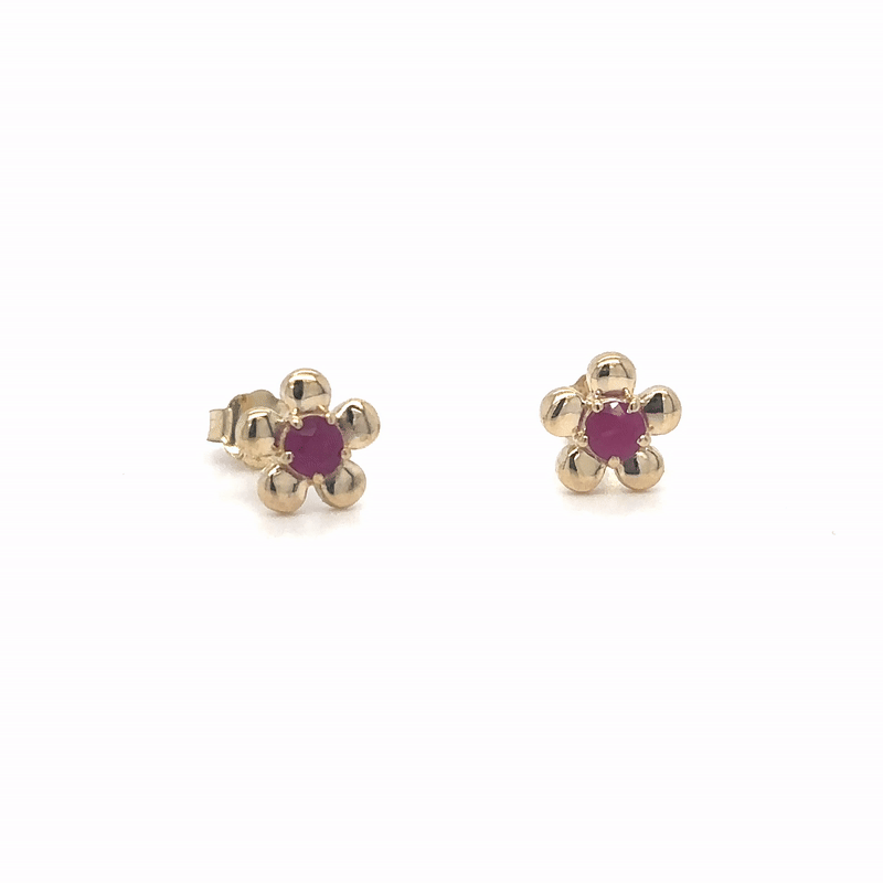 Pendiente Flor De Rubí Oro Amarillo De 14Kt 0.36 Ct.