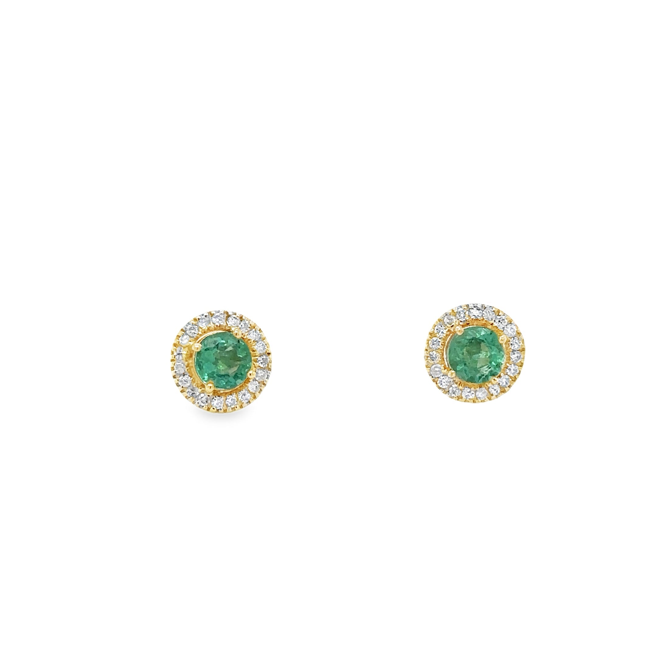 14Kt Yellow Gold Emerald and Diamond Stud Earring, 0.63 CT