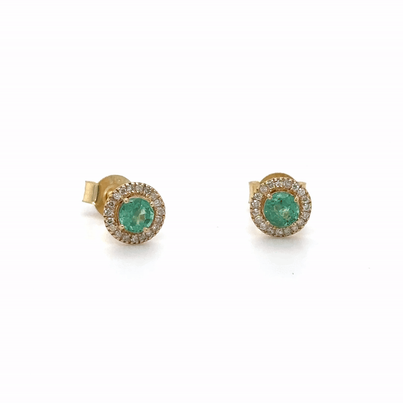 14Kt Yellow Gold Emerald and Diamond Stud Earring, 0.63 CT