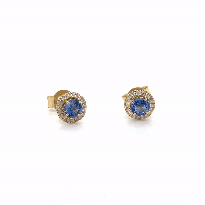 14Kt Yellow Gold Sapphire and Diamond Earrings, 0.93 CT