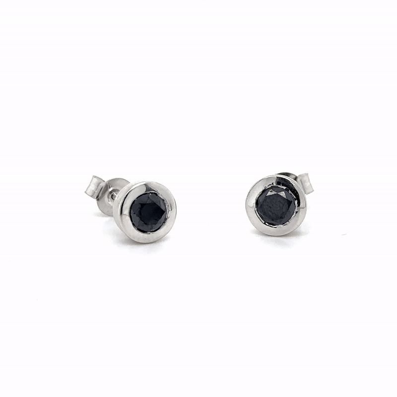 Pendientes De Bisel De Diamantes Negros De Oro Blanco De 14Kt 1.4 Ct.