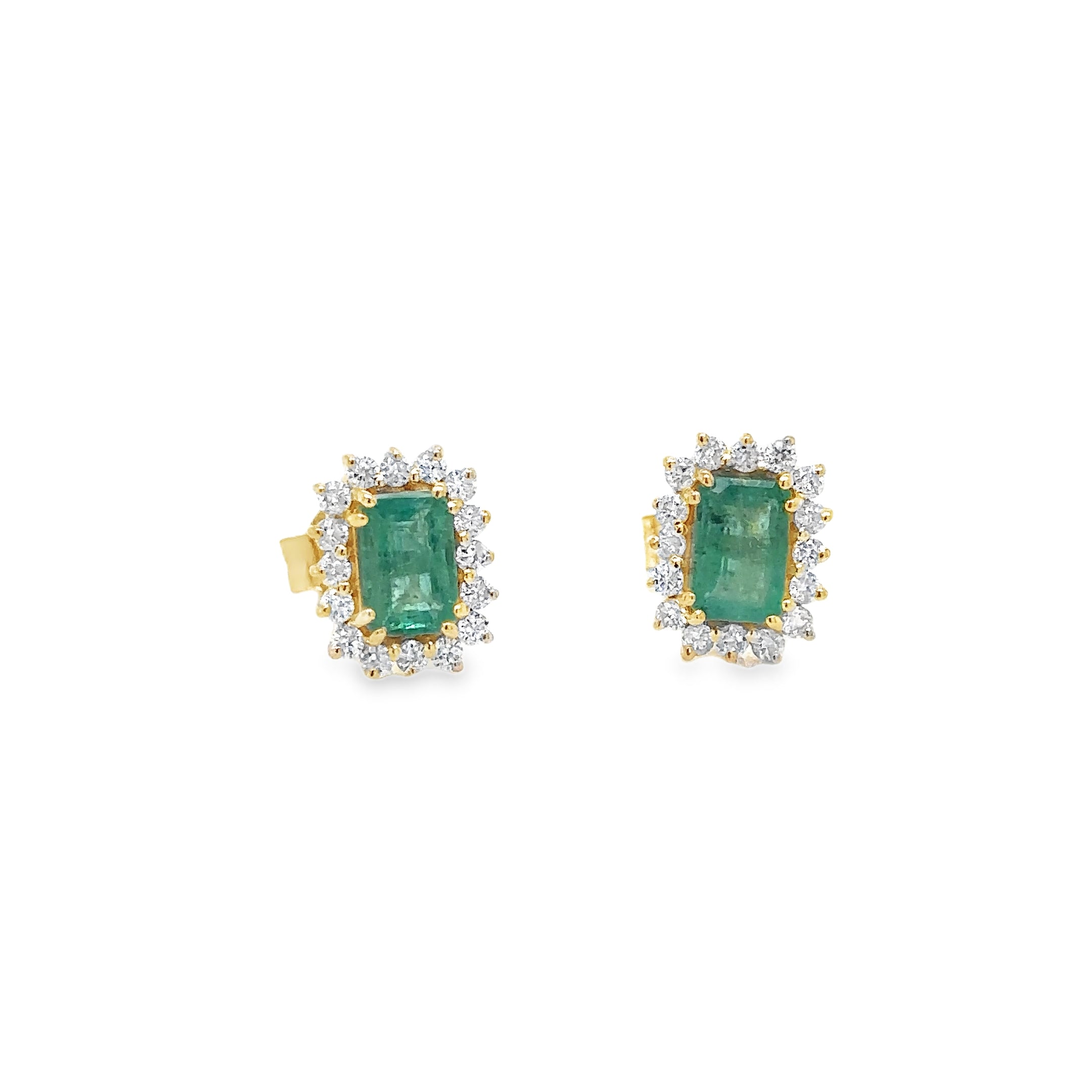 Pendiente De Oro Amarillo De 14 Quilates Con Esmeralda Y Diamantes 1.57 Ct.