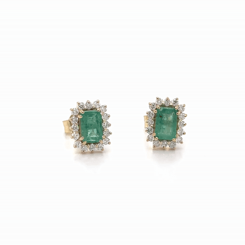 Pendiente De Oro Amarillo De 14 Quilates Con Esmeralda Y Diamantes 1.57 Ct.