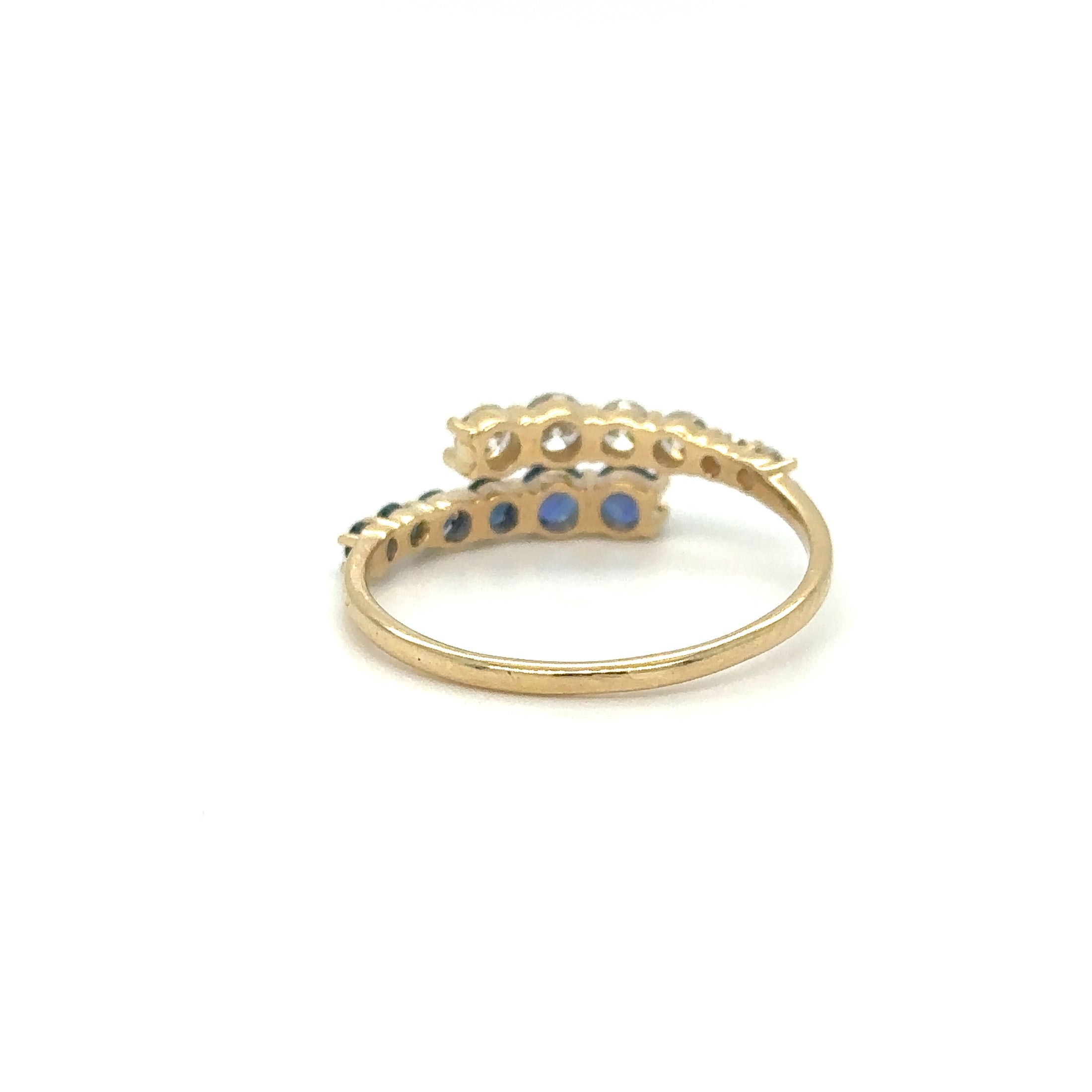 Anillo De Diamantes Y Zafiro En Oro Amarillo De 14Kt, 0.99 CT