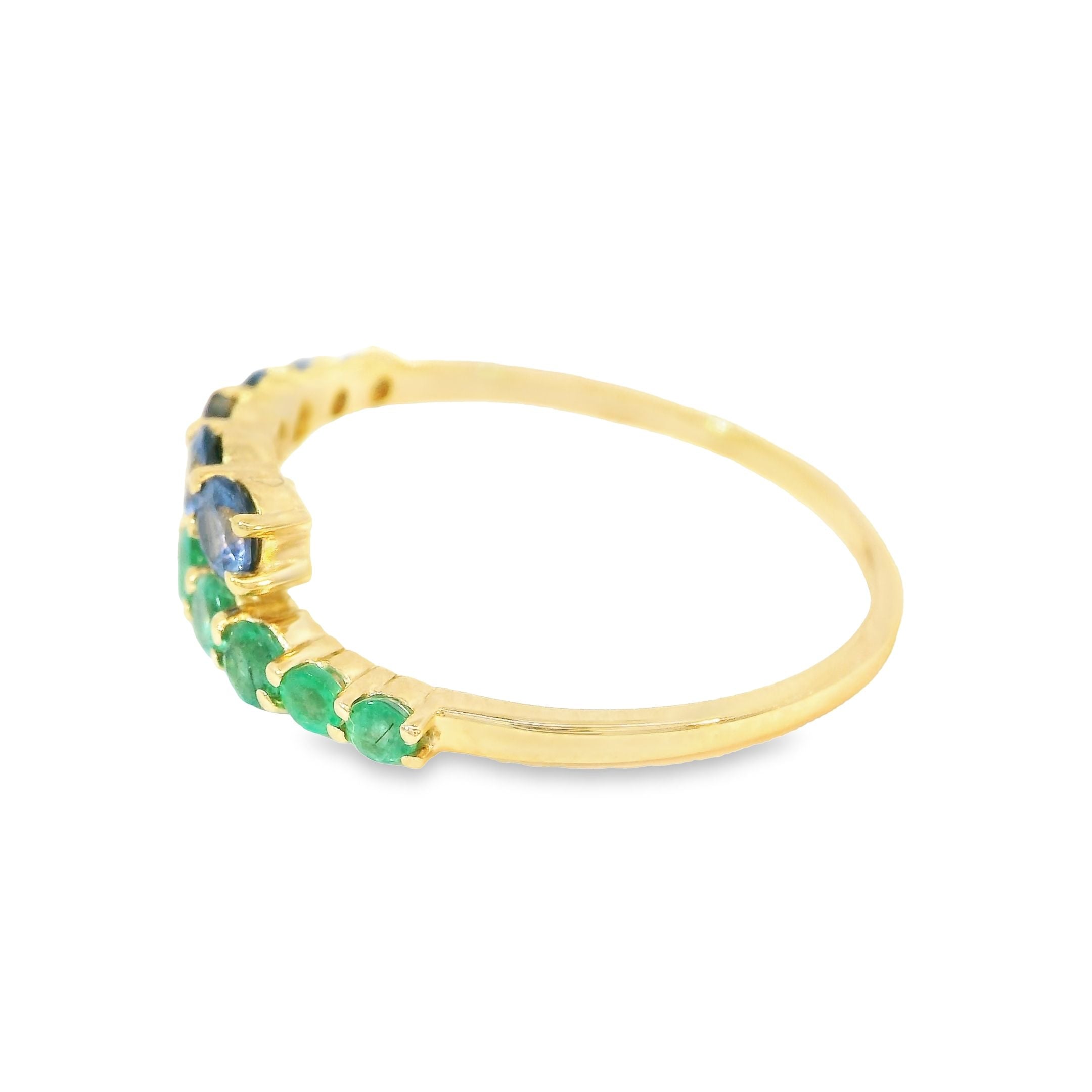 14K Yellow Gold Ring with Emerald and Sapphire, 0.95 CT