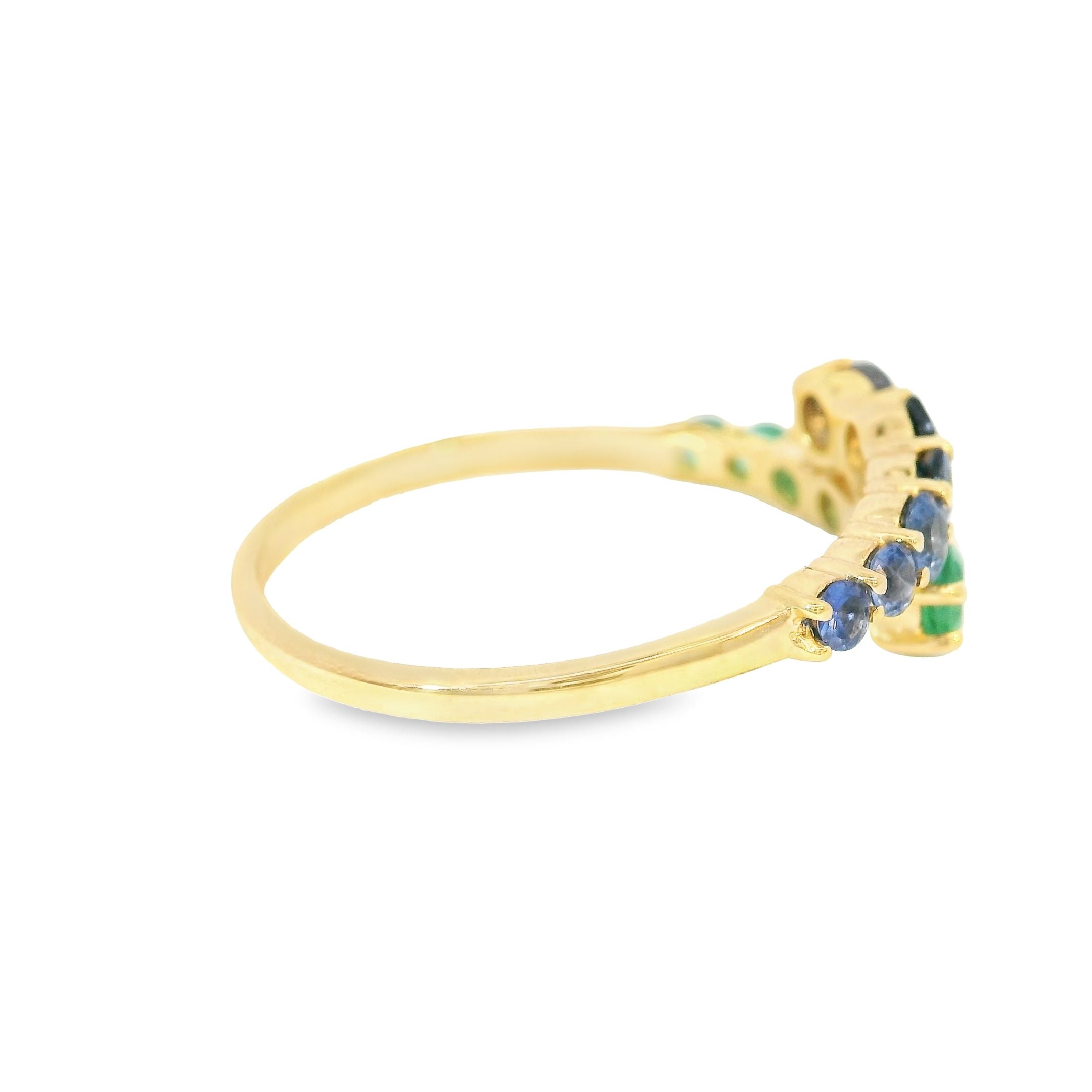 14K Yellow Gold Ring with Emerald and Sapphire, 0.95 CT