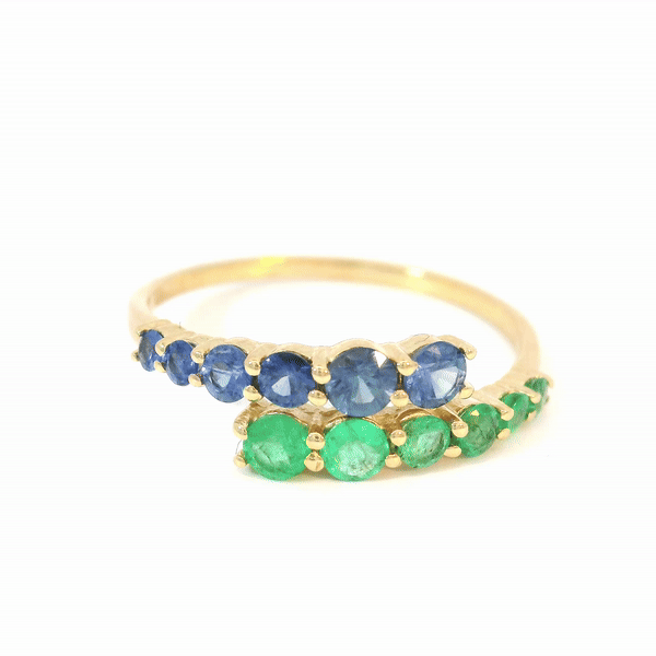 14K Yellow Gold Ring with Emerald and Sapphire, 0.95 CT