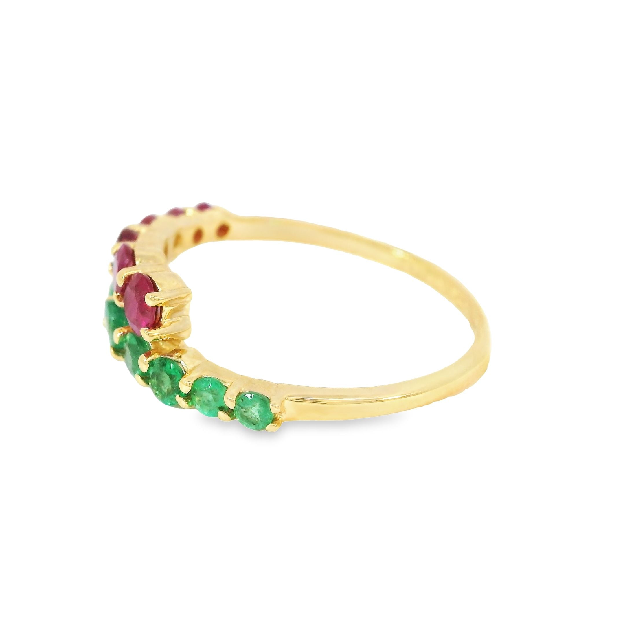 Anillo De Esmeralda Y Rubí En Oro Amarillo De 14Kt, 0.95 CT