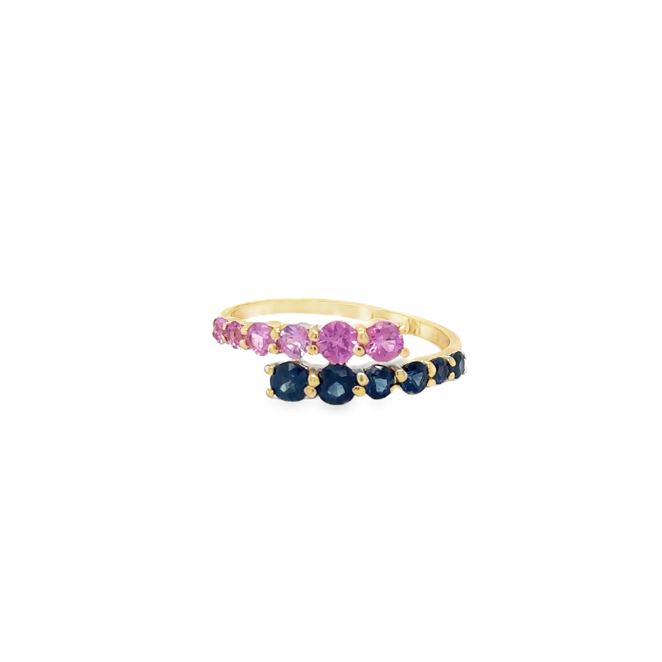 Anillo De Oro Amarillo De 14 Quilates Zafiro Azul Y Rosa 1.13 Ct.