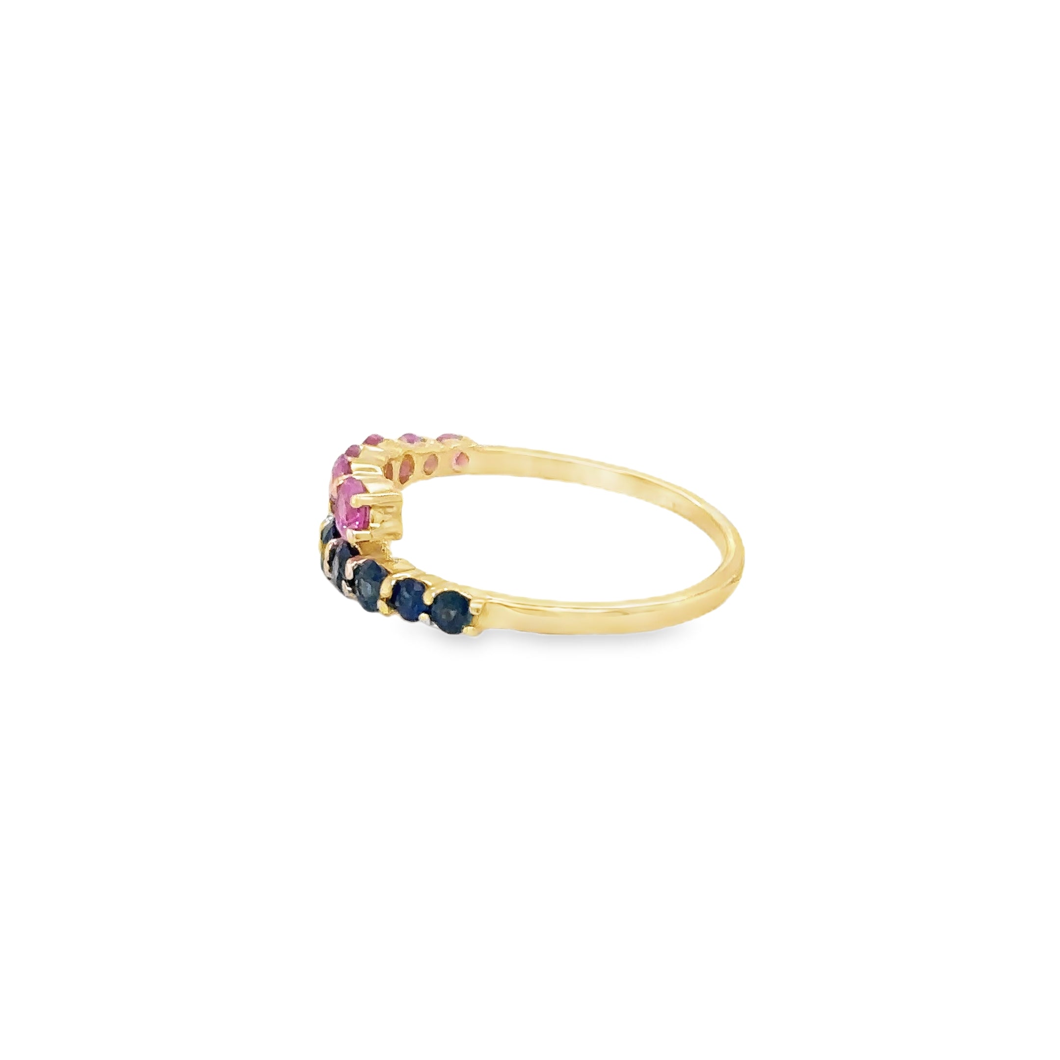 Anillo De Oro Amarillo De 14 Quilates Zafiro Azul Y Rosa 1.13 Ct.