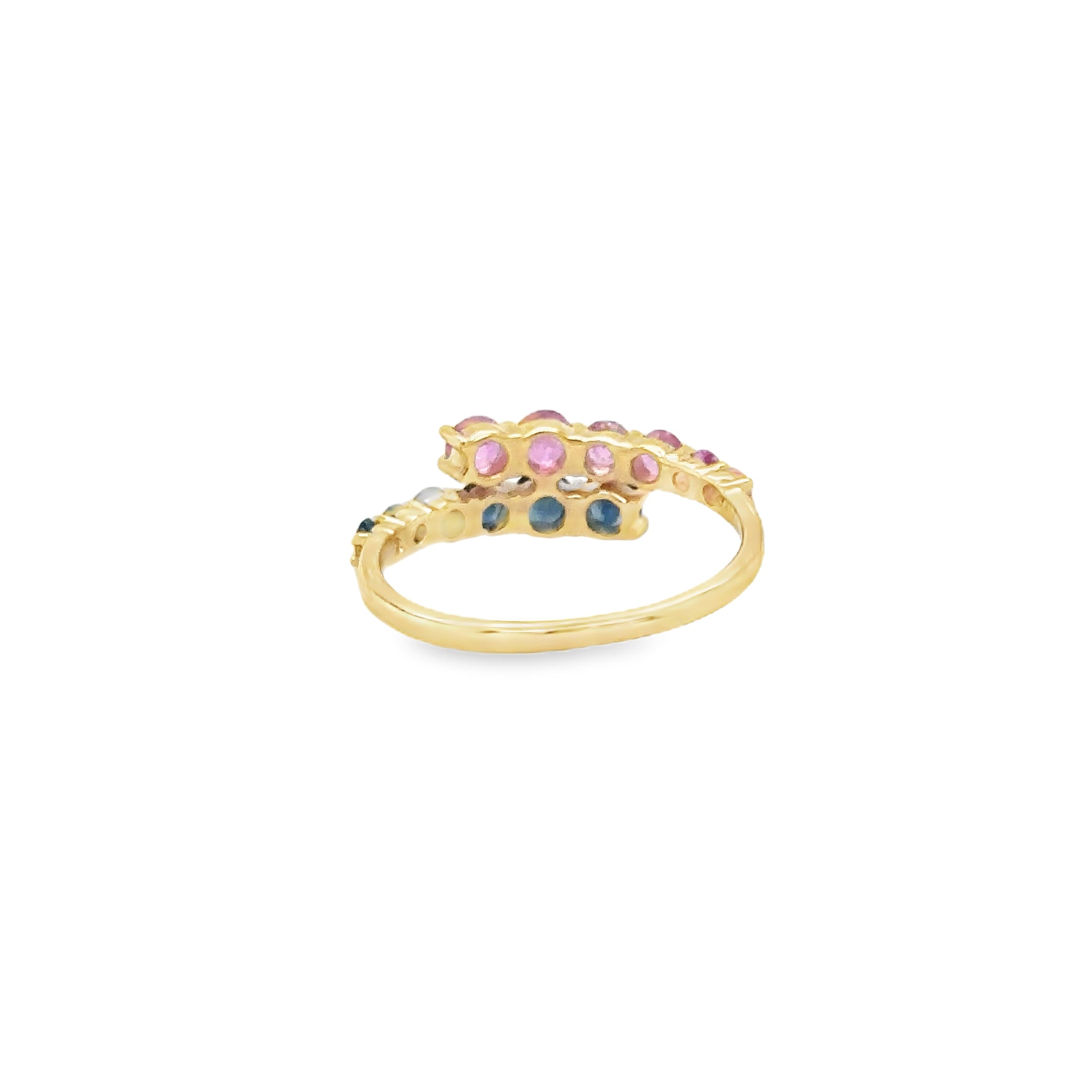 Anillo De Oro Amarillo De 14 Quilates Zafiro Azul Y Rosa 1.13 Ct.