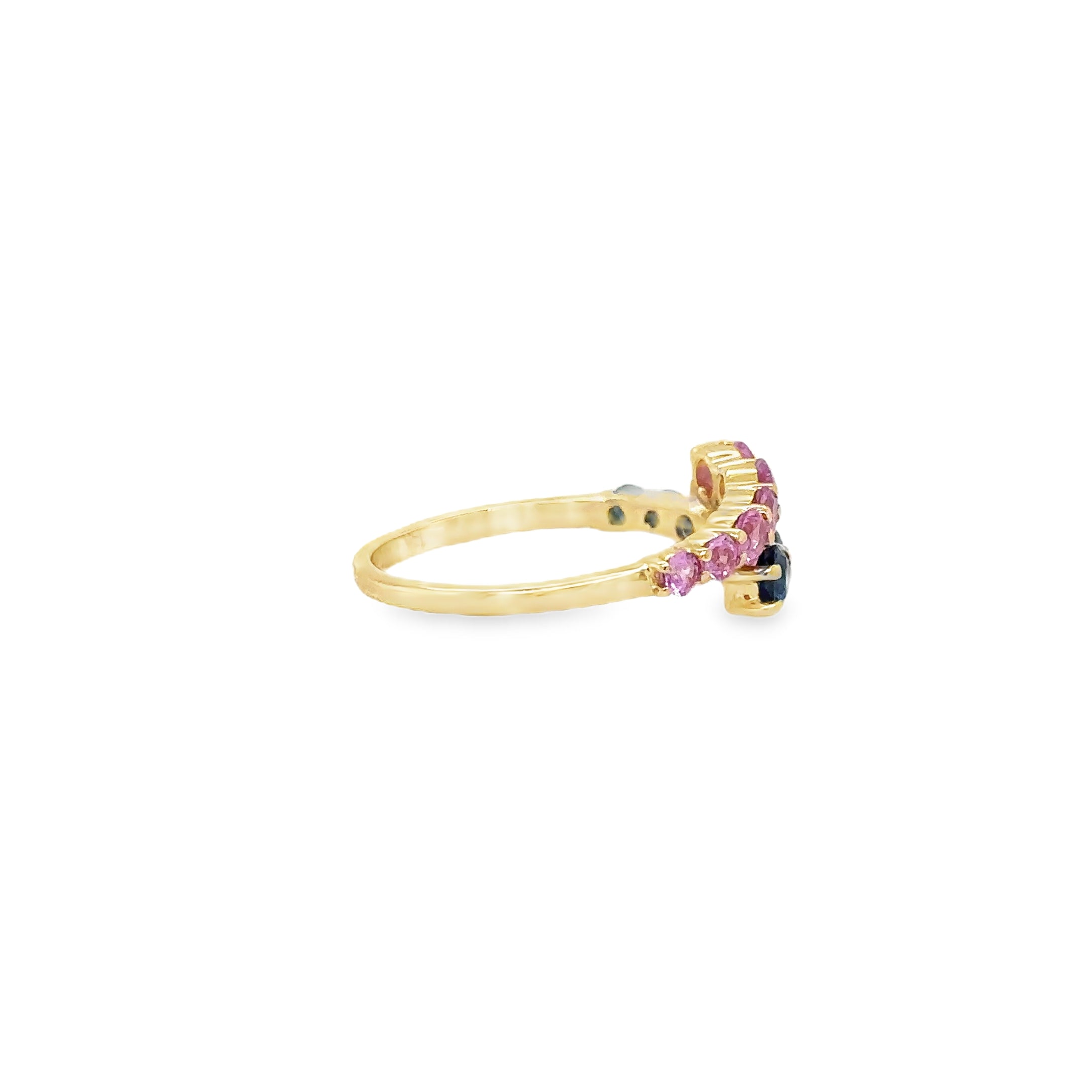Anillo De Oro Amarillo De 14 Quilates Zafiro Azul Y Rosa 1.13 Ct.