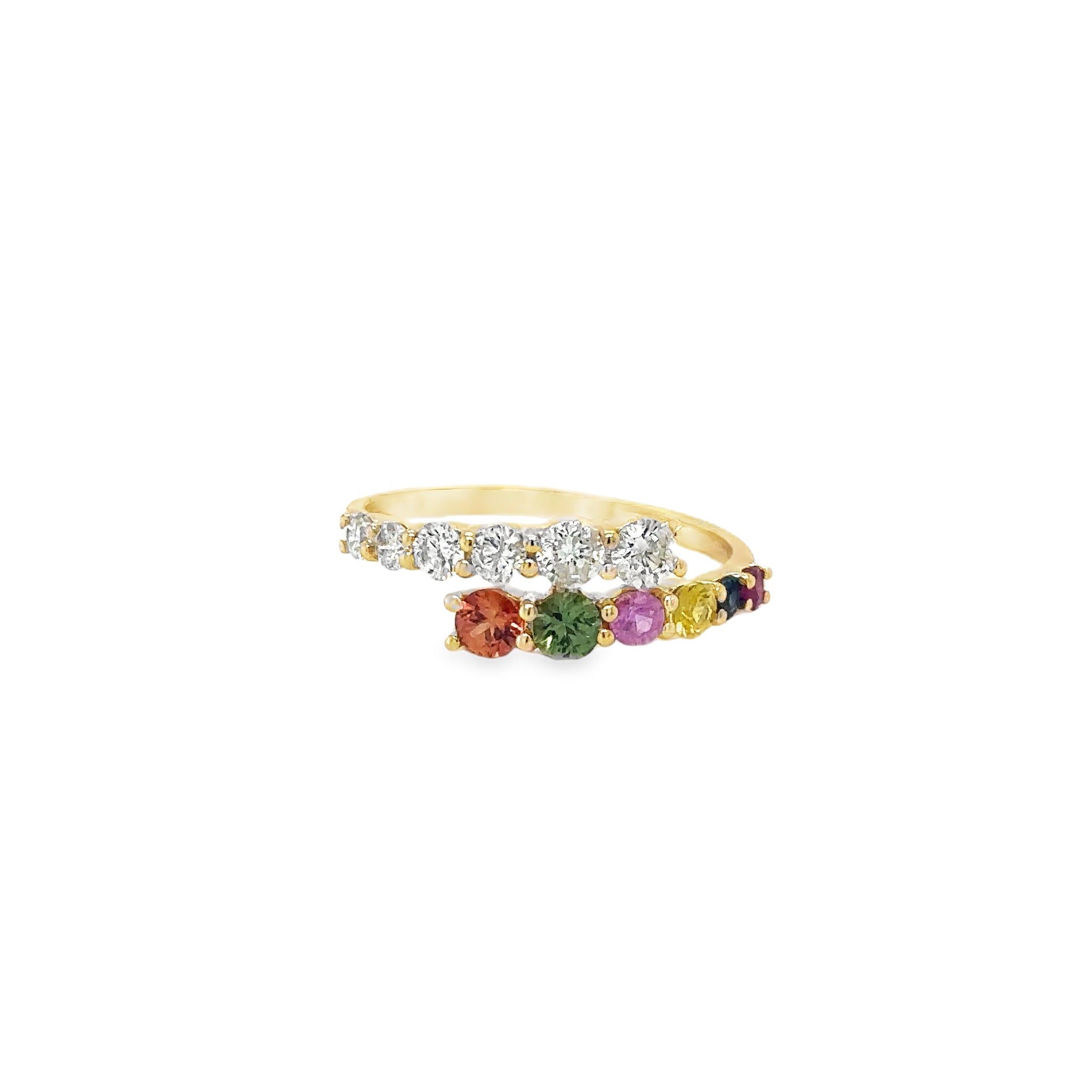 Anillo Multi Zafiro Y Diamantes En Oro Amarillo De 14 K 1 TCW.