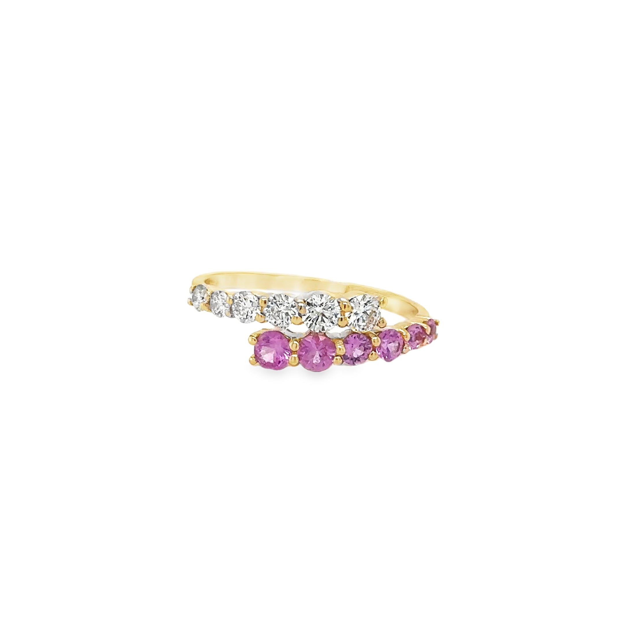 Anillo Oro Amarillo De 14 Quilates Zafiro Rosa Y Diamantes 1 Ct.