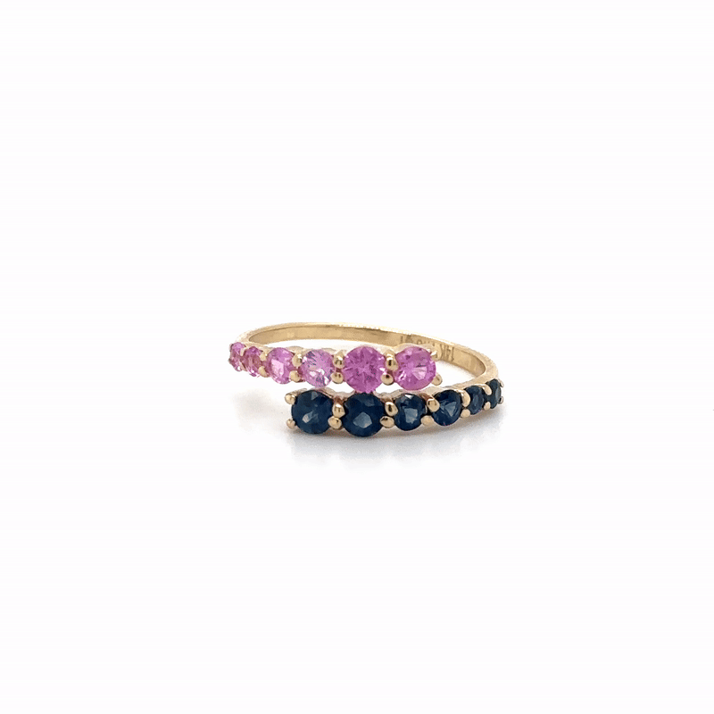 Anillo De Oro Amarillo De 14 Quilates Zafiro Azul Y Rosa 1.13 Ct.