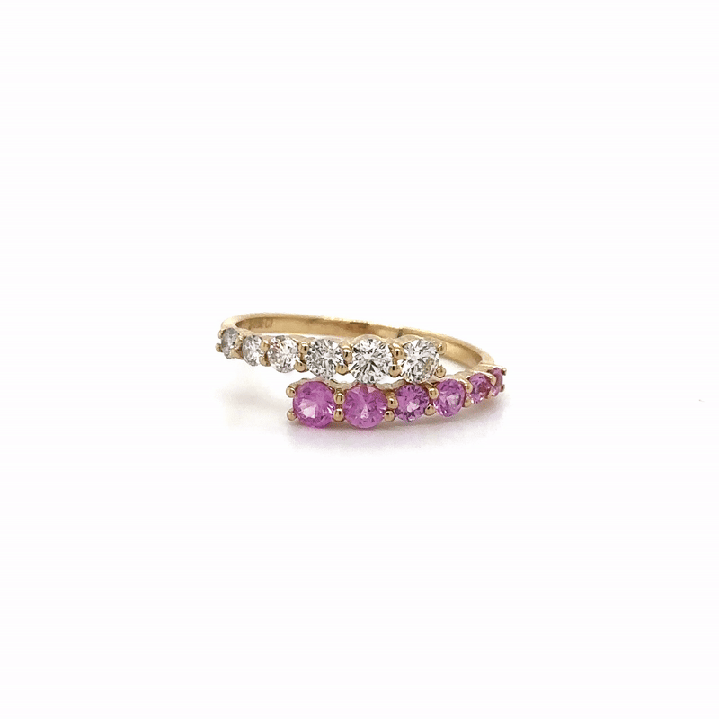 Anillo Oro Amarillo De 14 Quilates Zafiro Rosa Y Diamantes 1 Ct.