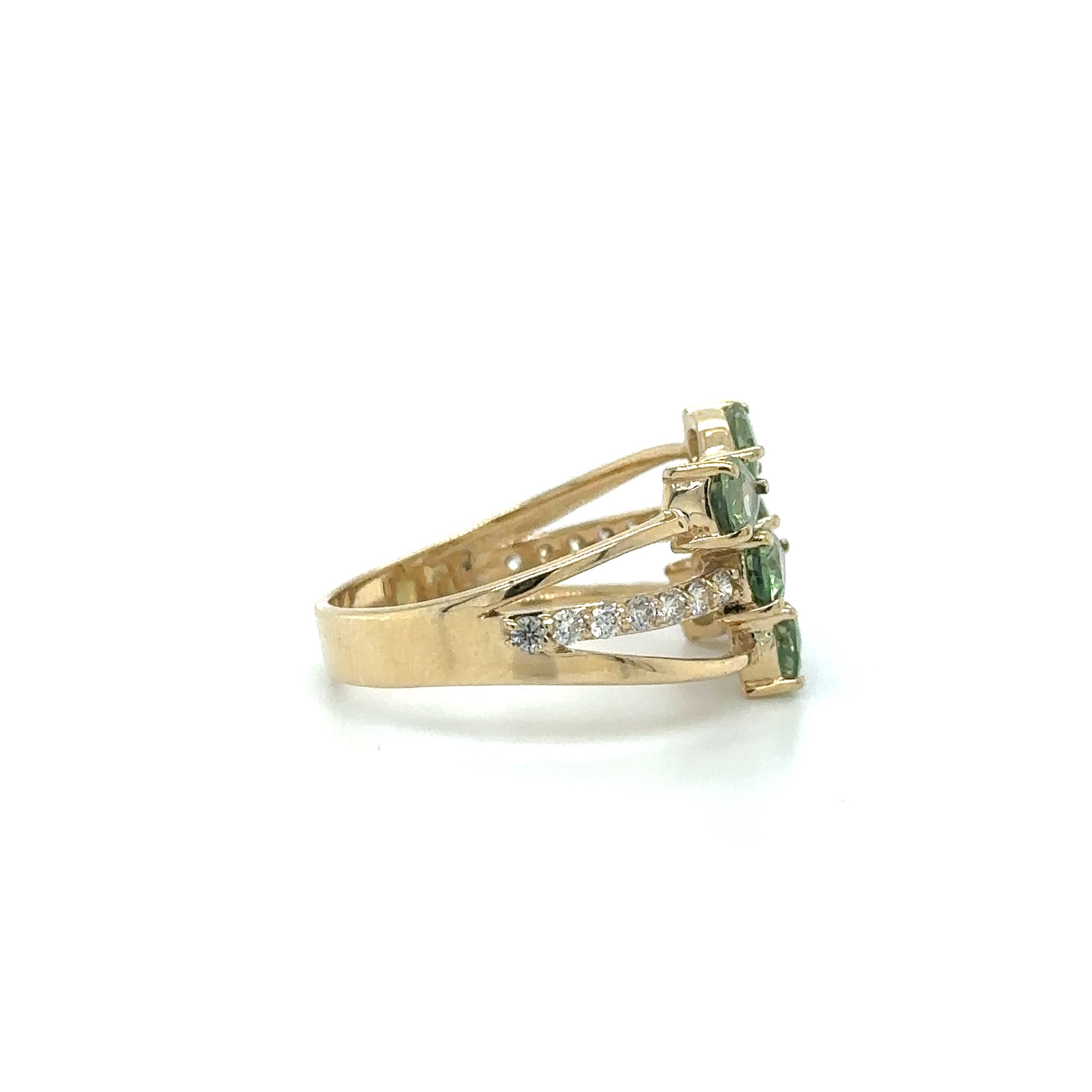 Anillo De Diamantes Y Zafiro Verde En Oro Amarillo De 14 K 2.46 TCW.