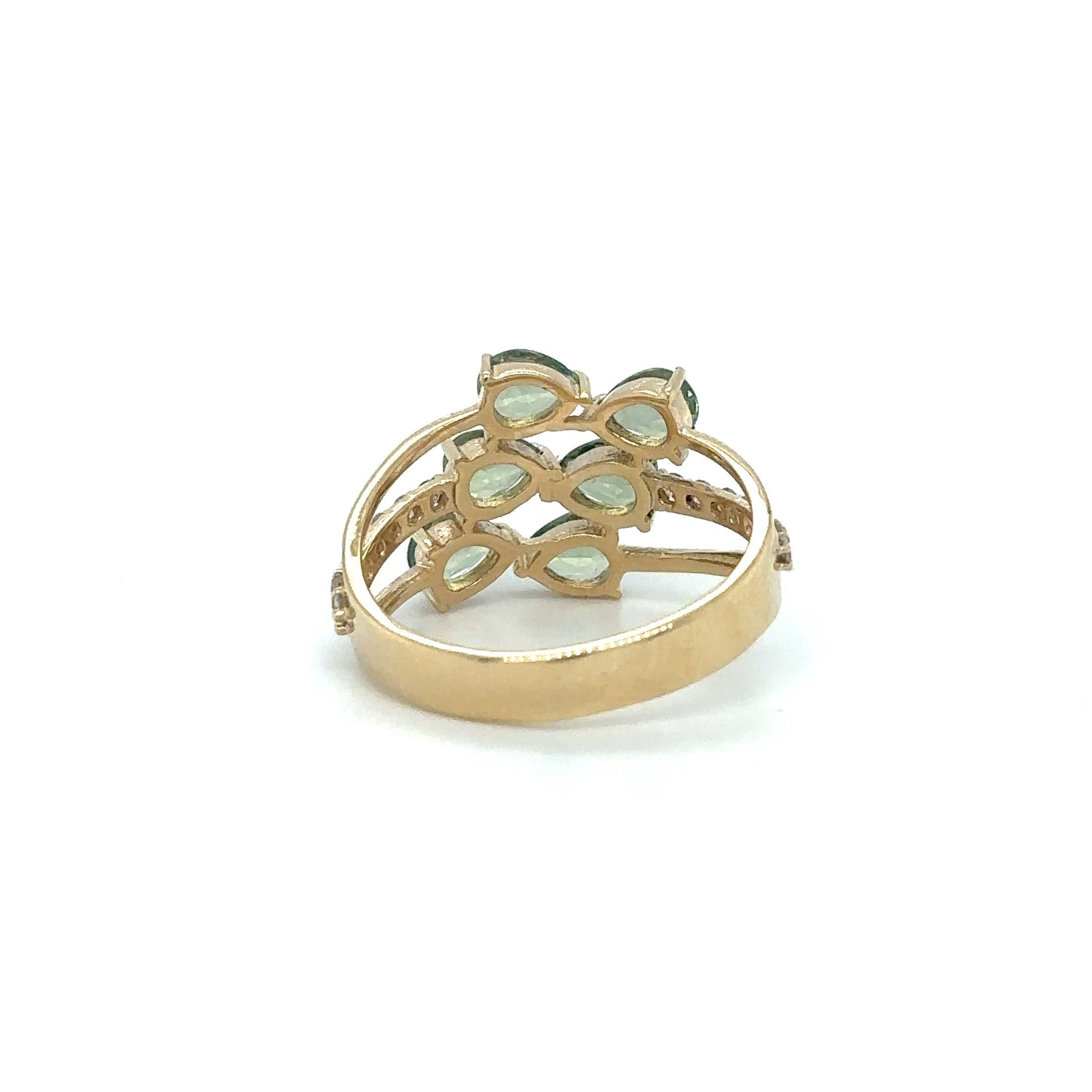 Anillo De Diamantes Y Zafiro Verde En Oro Amarillo De 14 K 2.46 TCW.