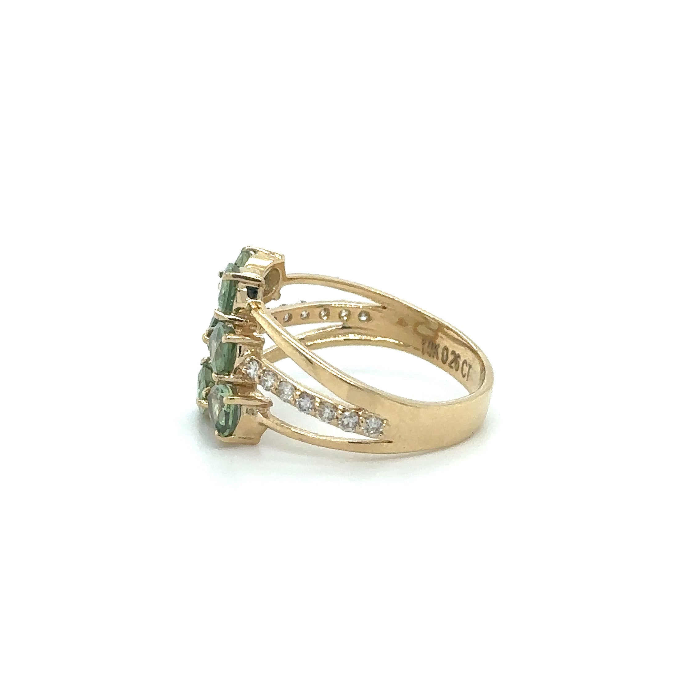 Anillo De Diamantes Y Zafiro Verde En Oro Amarillo De 14 K 2.46 TCW.