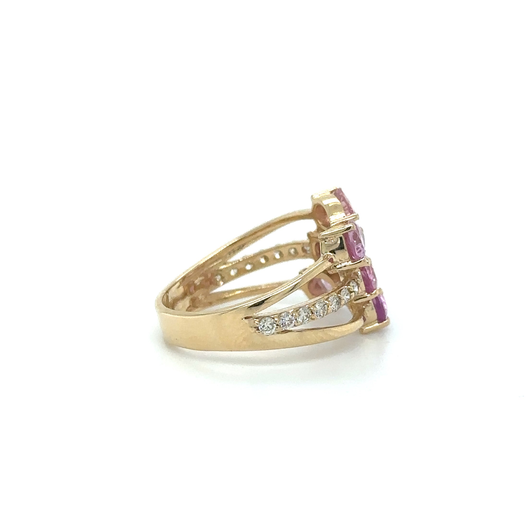 Anillo De Diamantes Y Zafiro Rosa En Oro Amarillo De 14K 2.46 TCW.