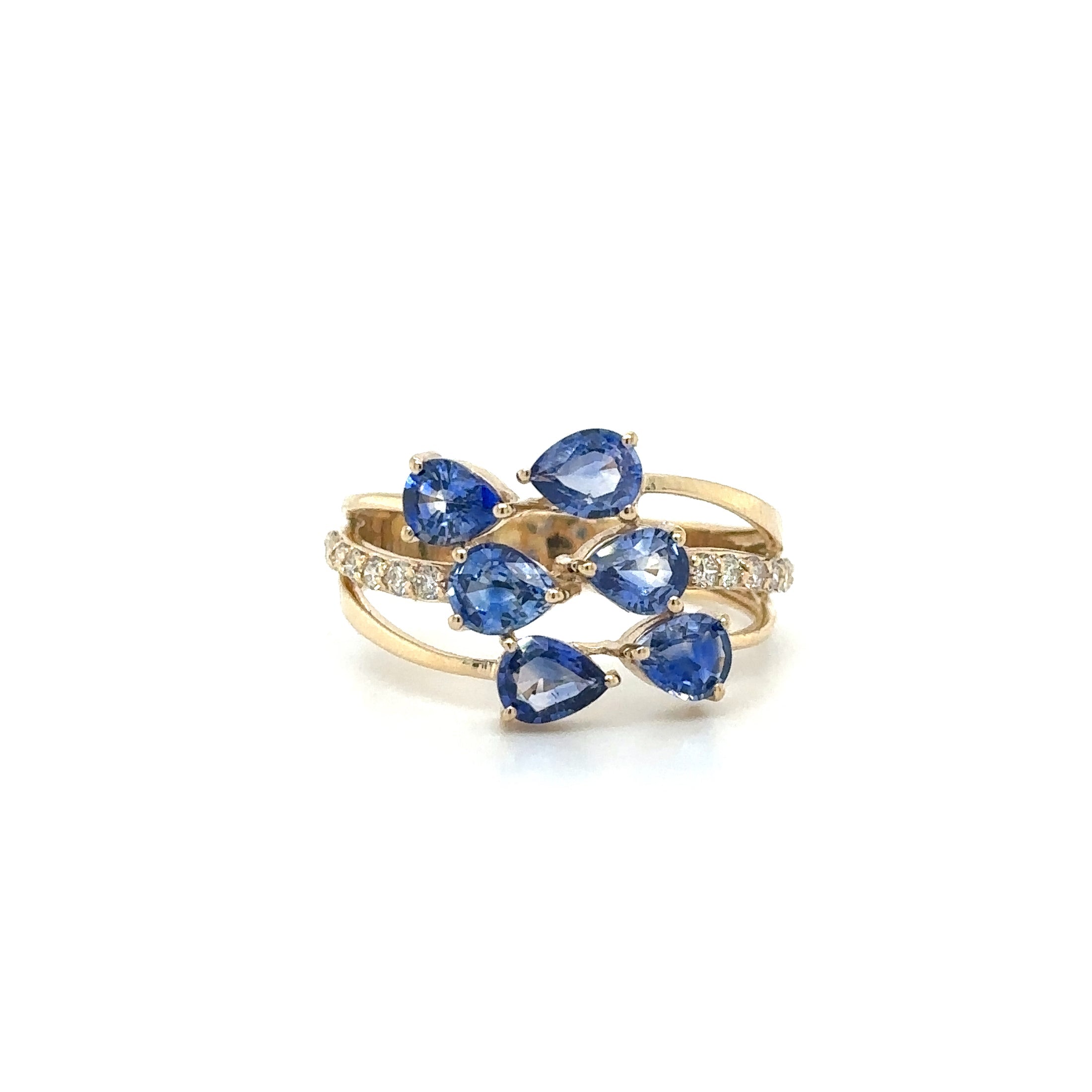 Anillo De Diamantes Y Zafiro En Oro Amarillo De 14 K 2.46 TCW.
