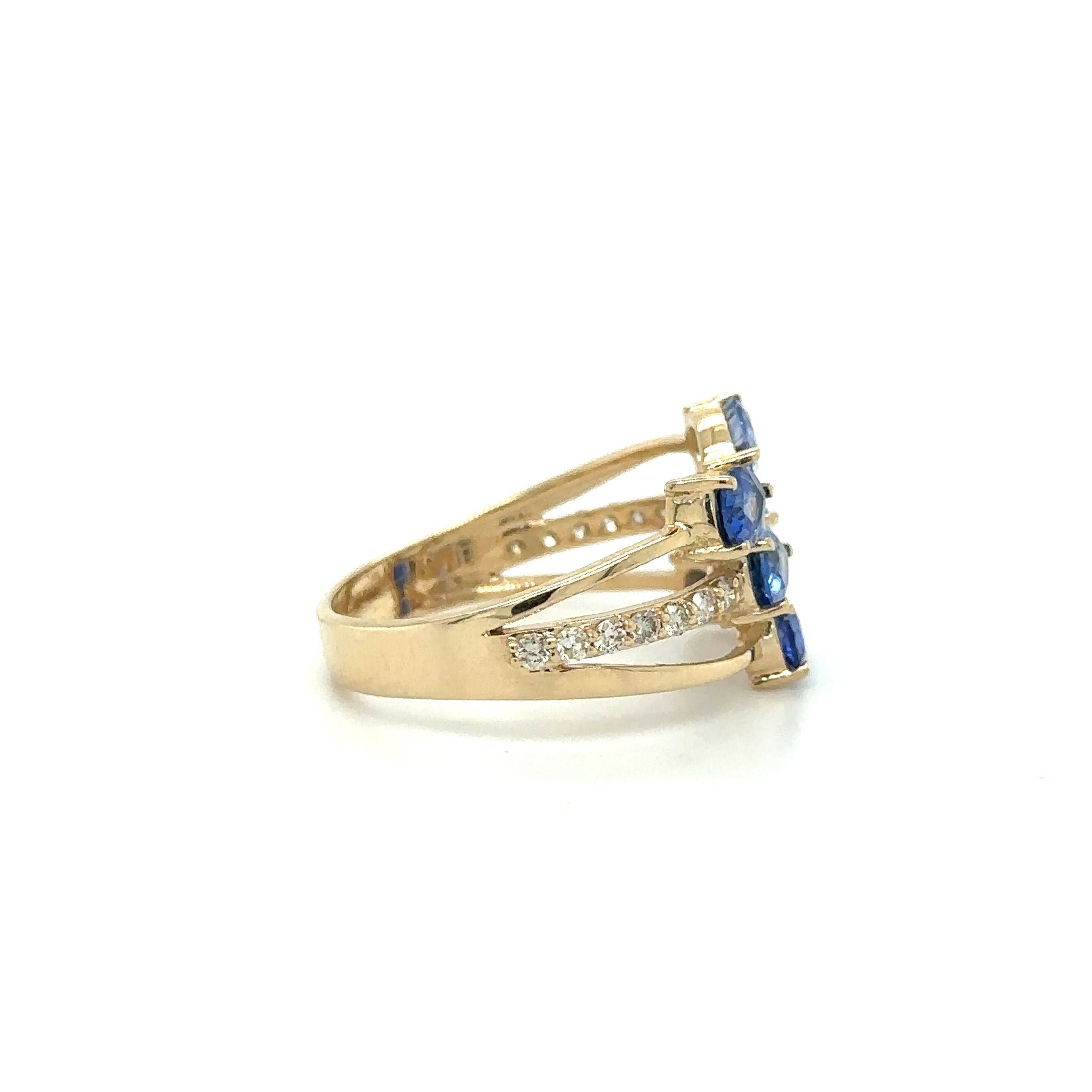 Anillo De Diamantes Y Zafiro En Oro Amarillo De 14 K 2.46 TCW.