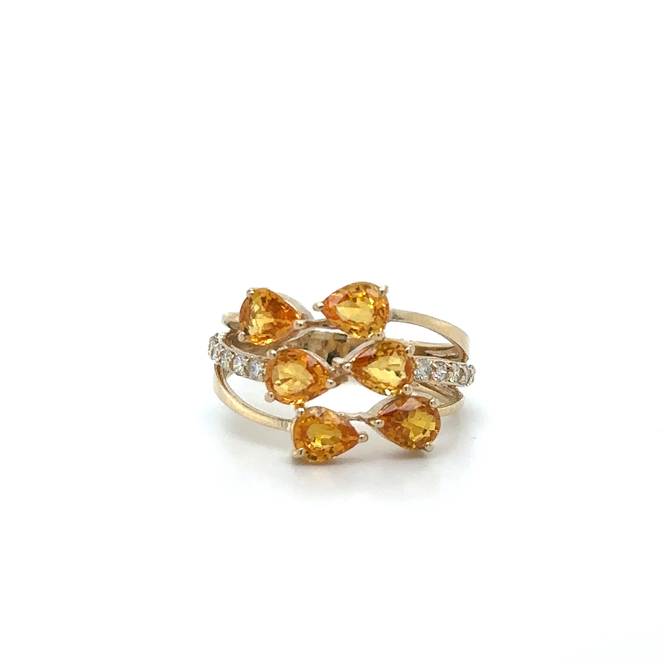 Anillo De Diamantes Y Zafiro Amarillo En Oro Amarillo De 14 K 2.46 TCW.