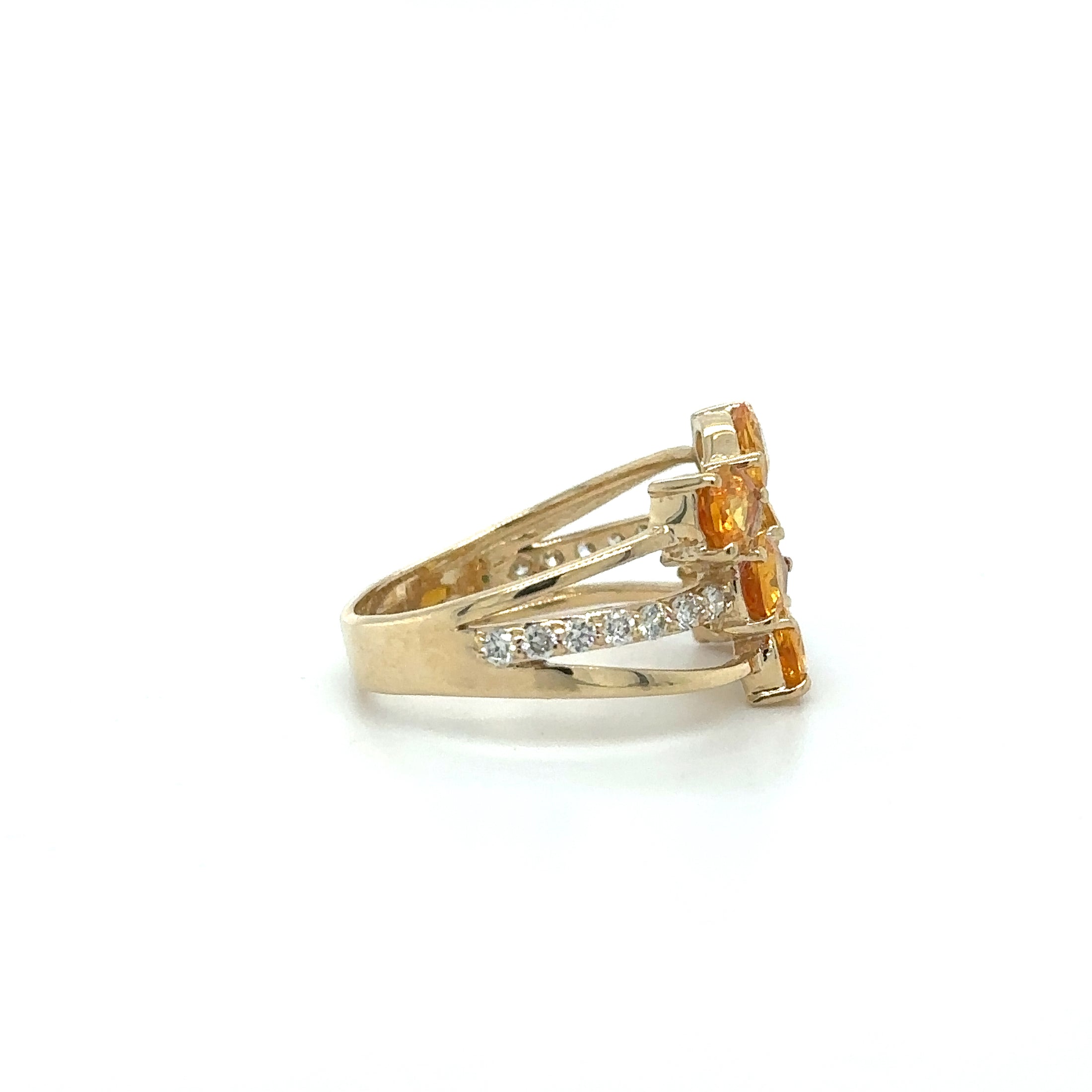 Anillo De Diamantes Y Zafiro Amarillo En Oro Amarillo De 14 K 2.46 TCW.