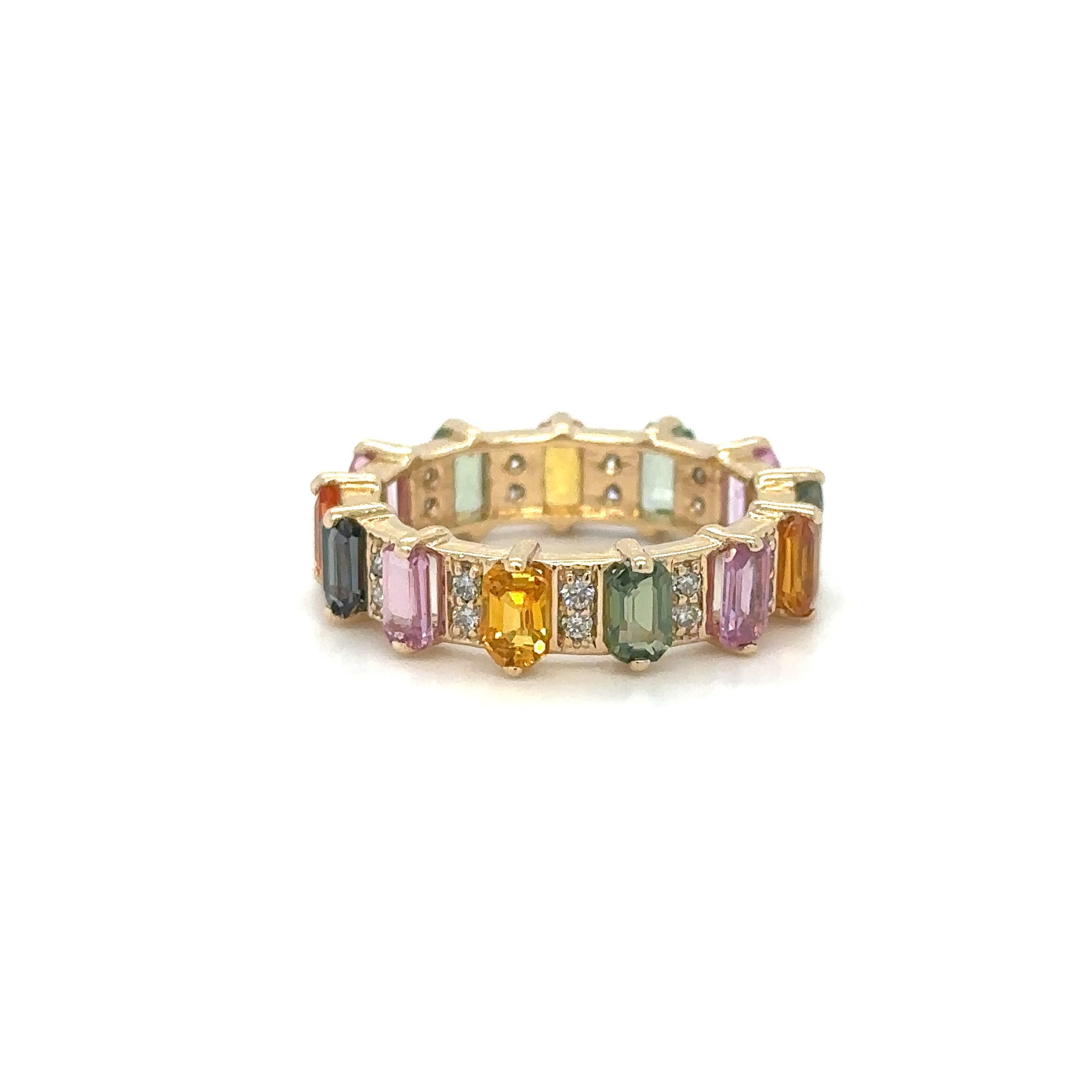 Anillo Multi Zafiro En Oro Amarillo De 14 K Con Diamantes 4.84 TCW.