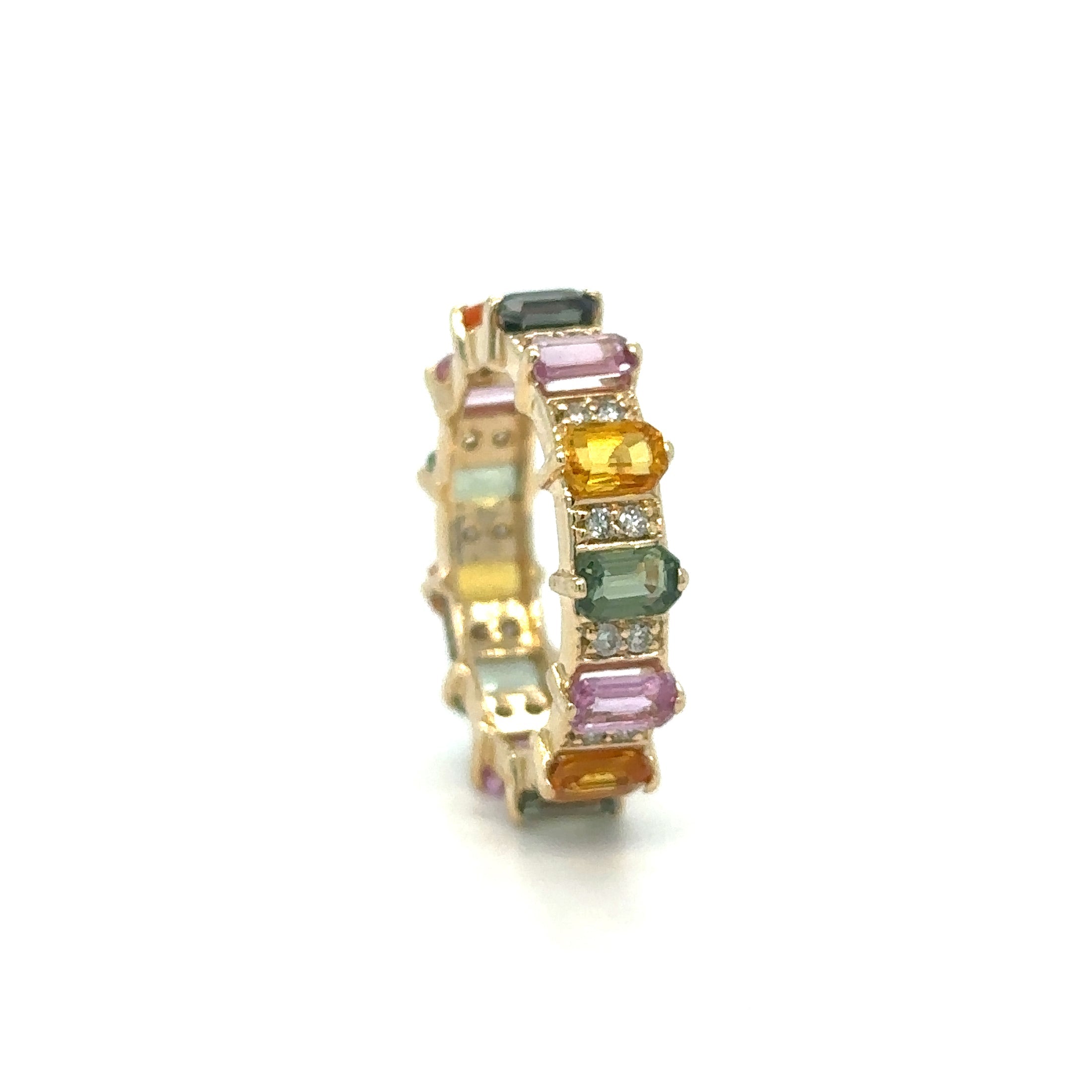 Anillo Multi Zafiro En Oro Amarillo De 14 K Con Diamantes 4.84 TCW.