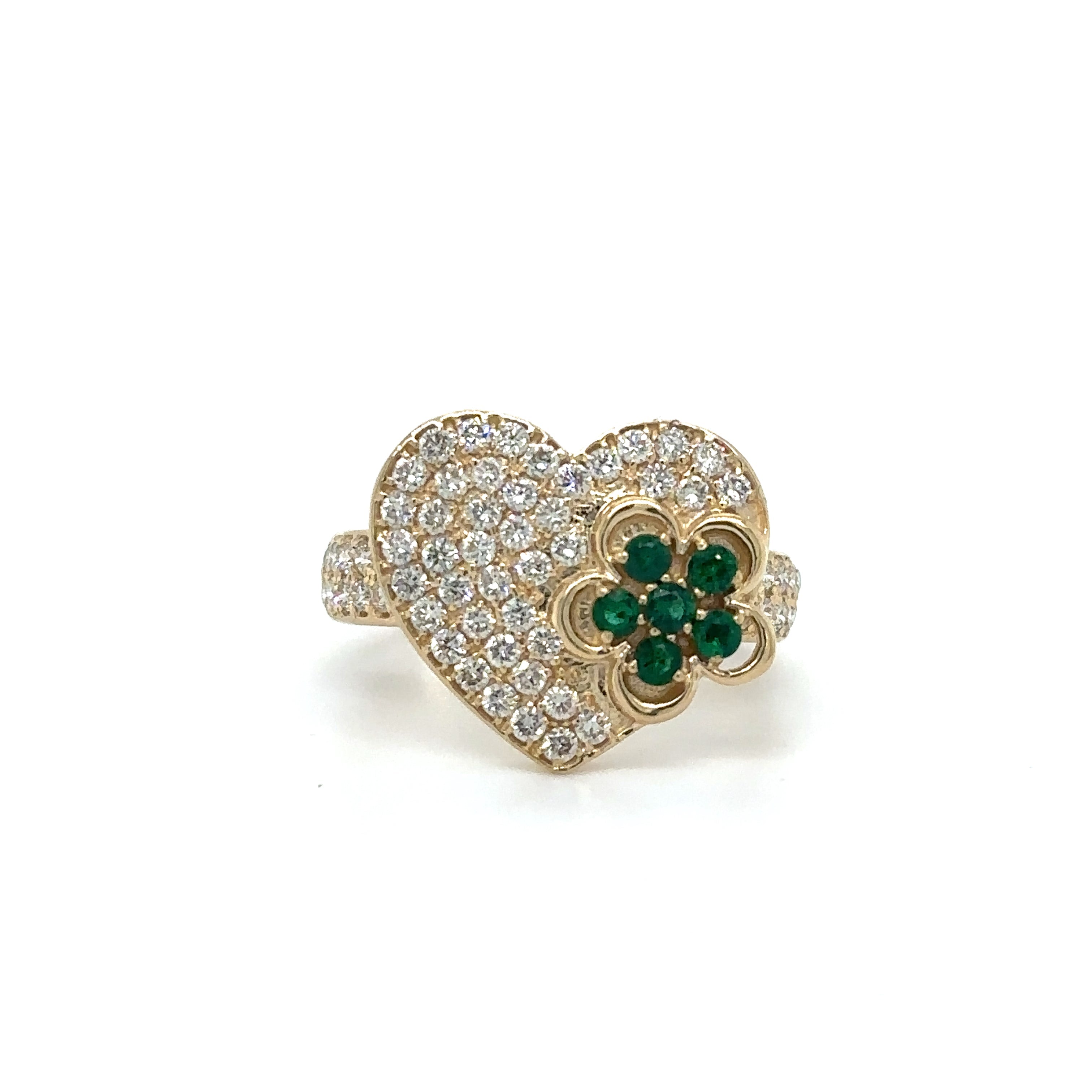 Anillo Corazón De Oro Amarillo Con Esmeralda Y Diamantes 1.16 Ct.