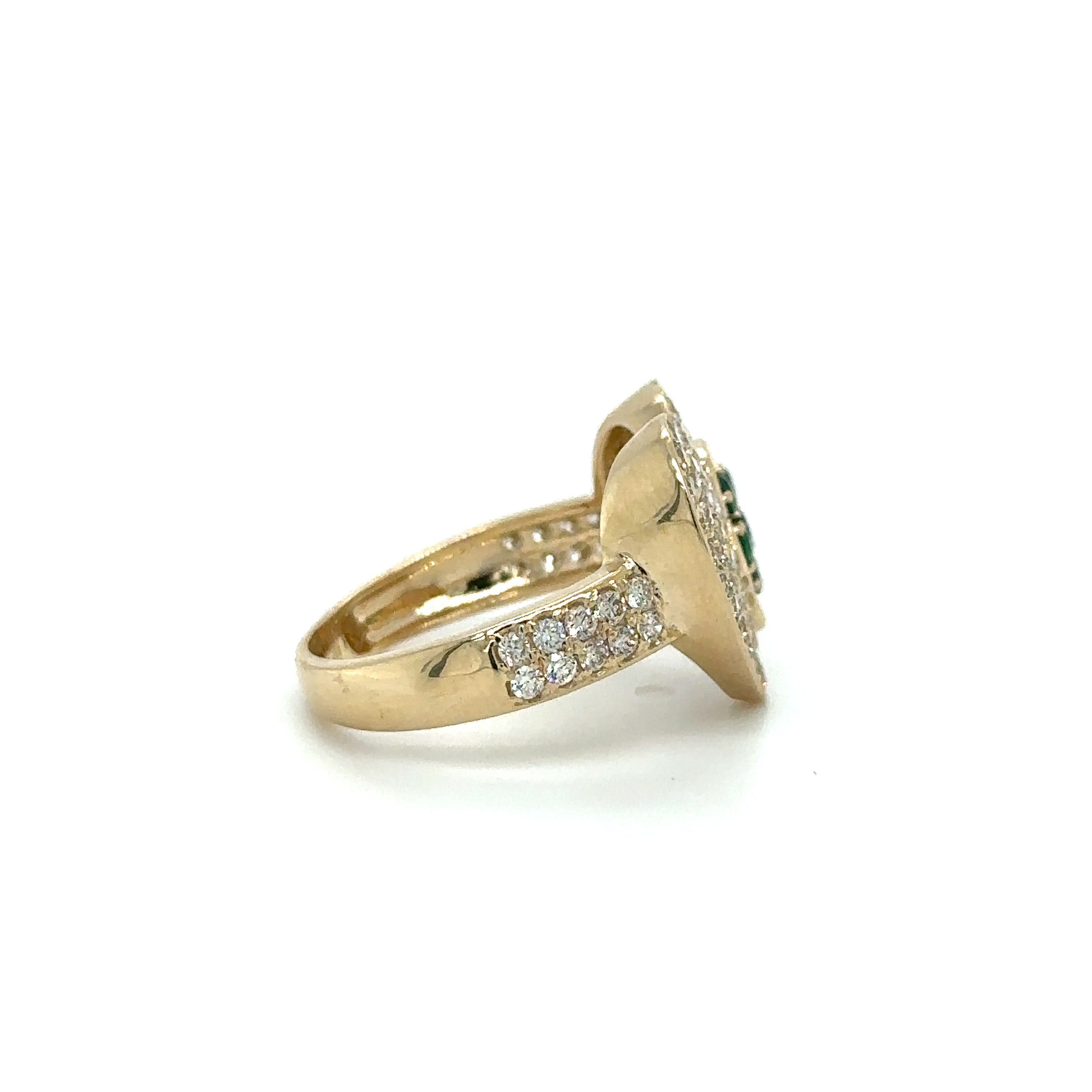 Anillo Corazón De Oro Amarillo Con Esmeralda Y Diamantes 1.16 Ct.